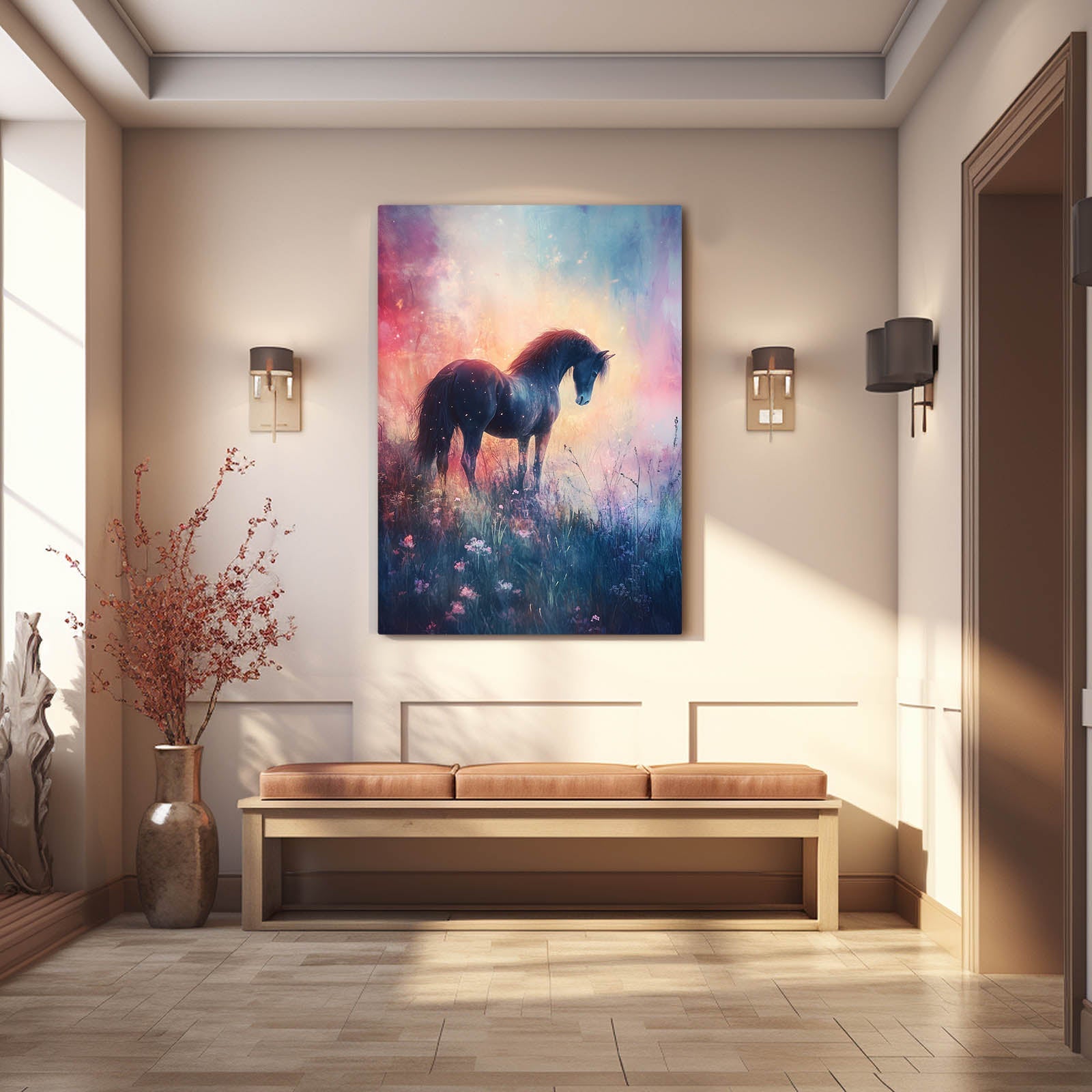 Contemporary Horse Wall Art – angled canvas view on white background