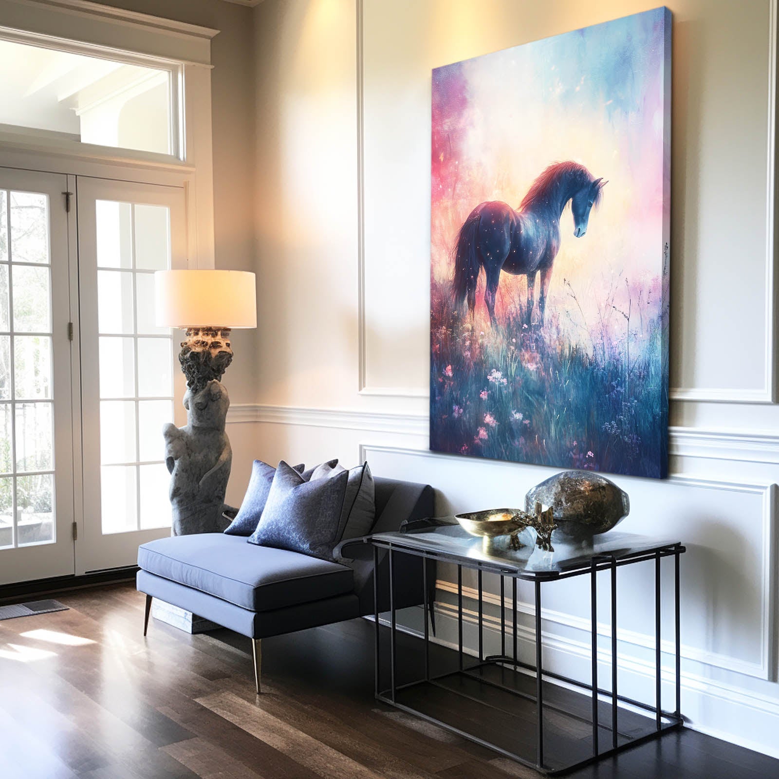 Contemporary Horse Wall Art – angled canvas view on white background