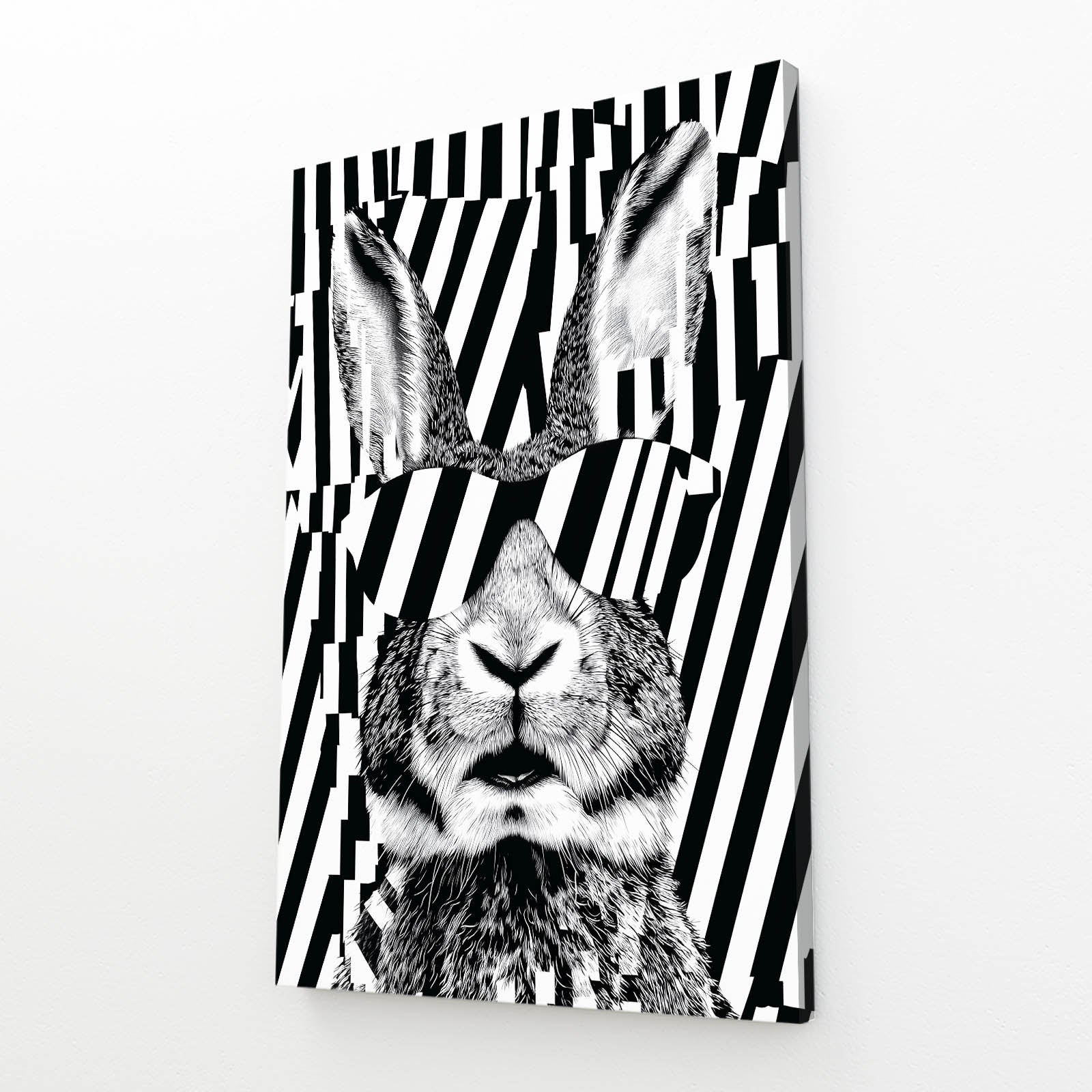 Cool Bunny Art – angled canvas view on white background