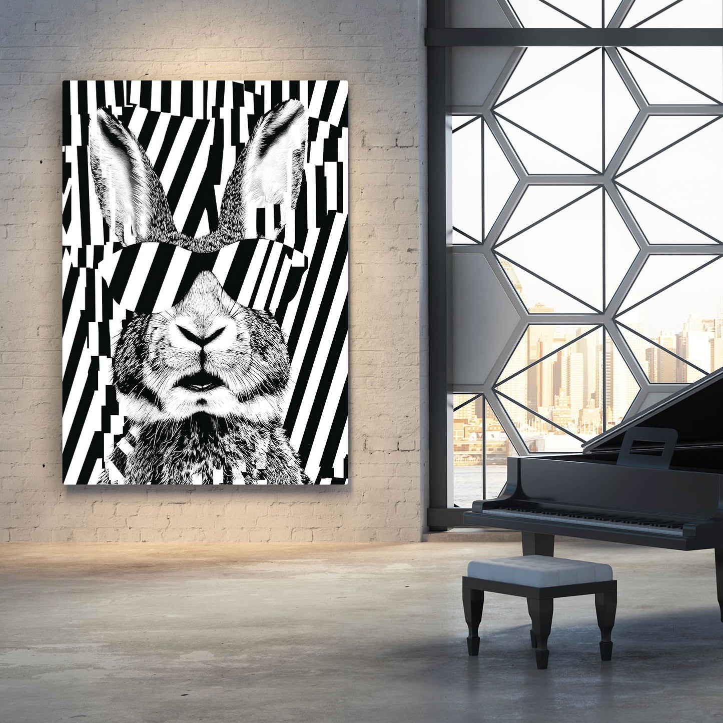 Cool Bunny Art – angled canvas view on white background