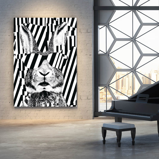 Cool Bunny Art – angled canvas view on white background