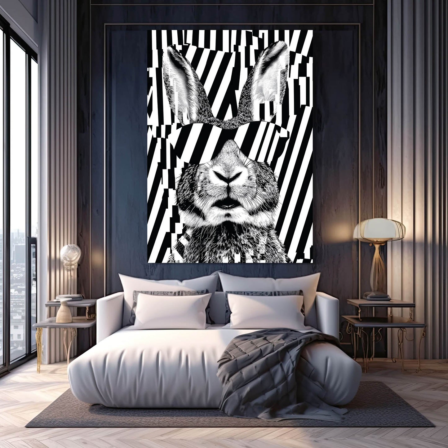 Cool Bunny Art – angled canvas view on white background