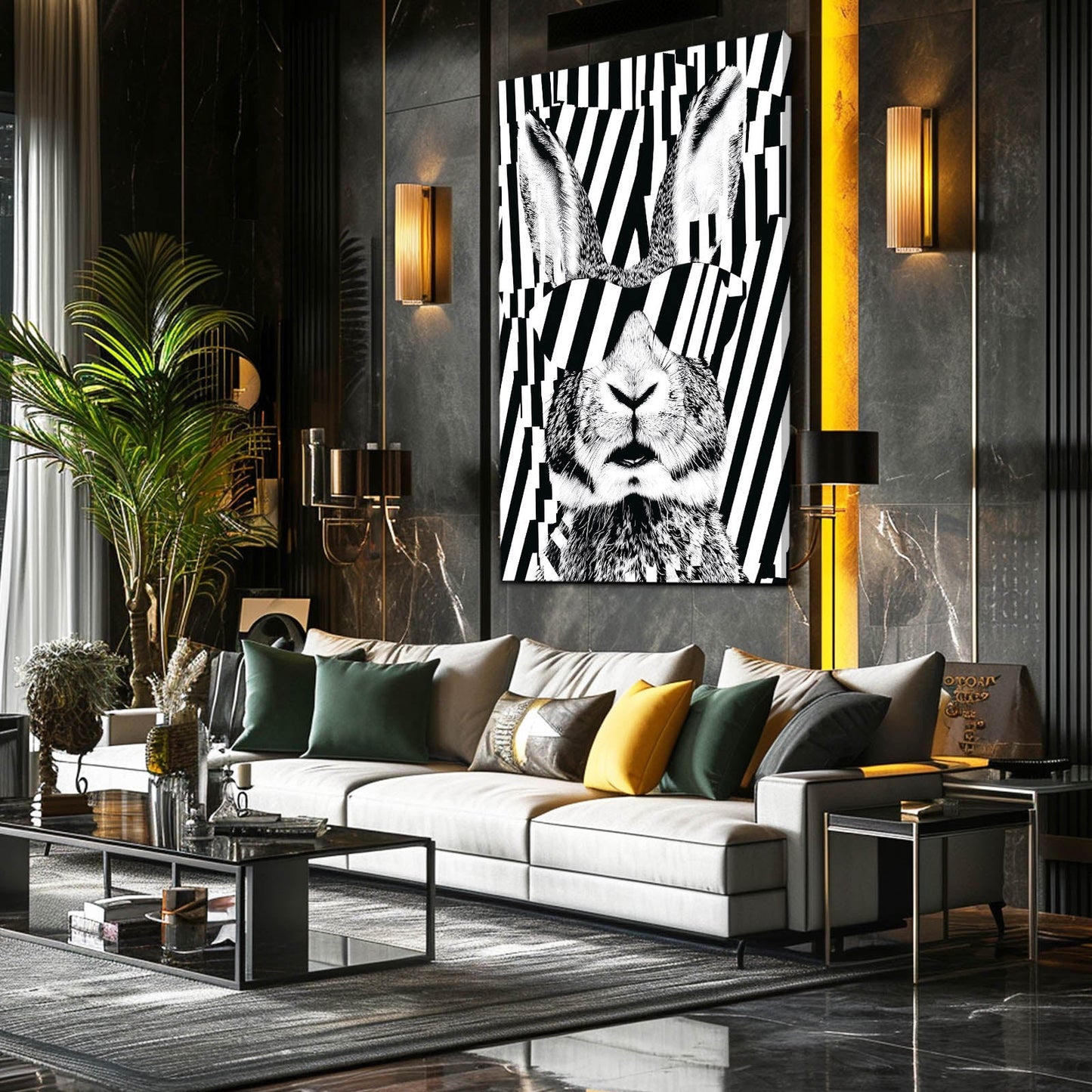 Cool Bunny Art – angled canvas view on white background
