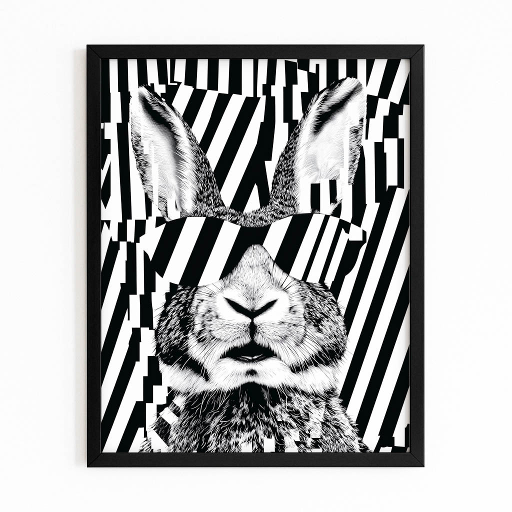 Cool Bunny Art – with Premium Black frame on white background