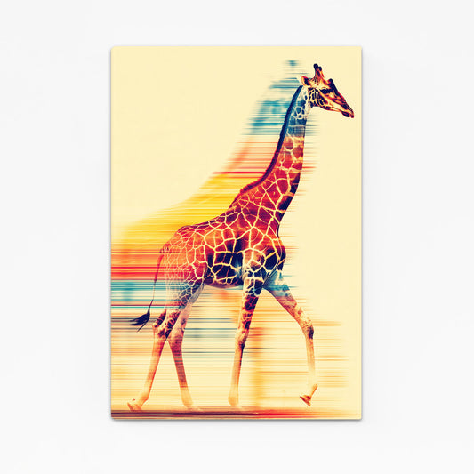 Colorful abstract giraffe design on a yellow background