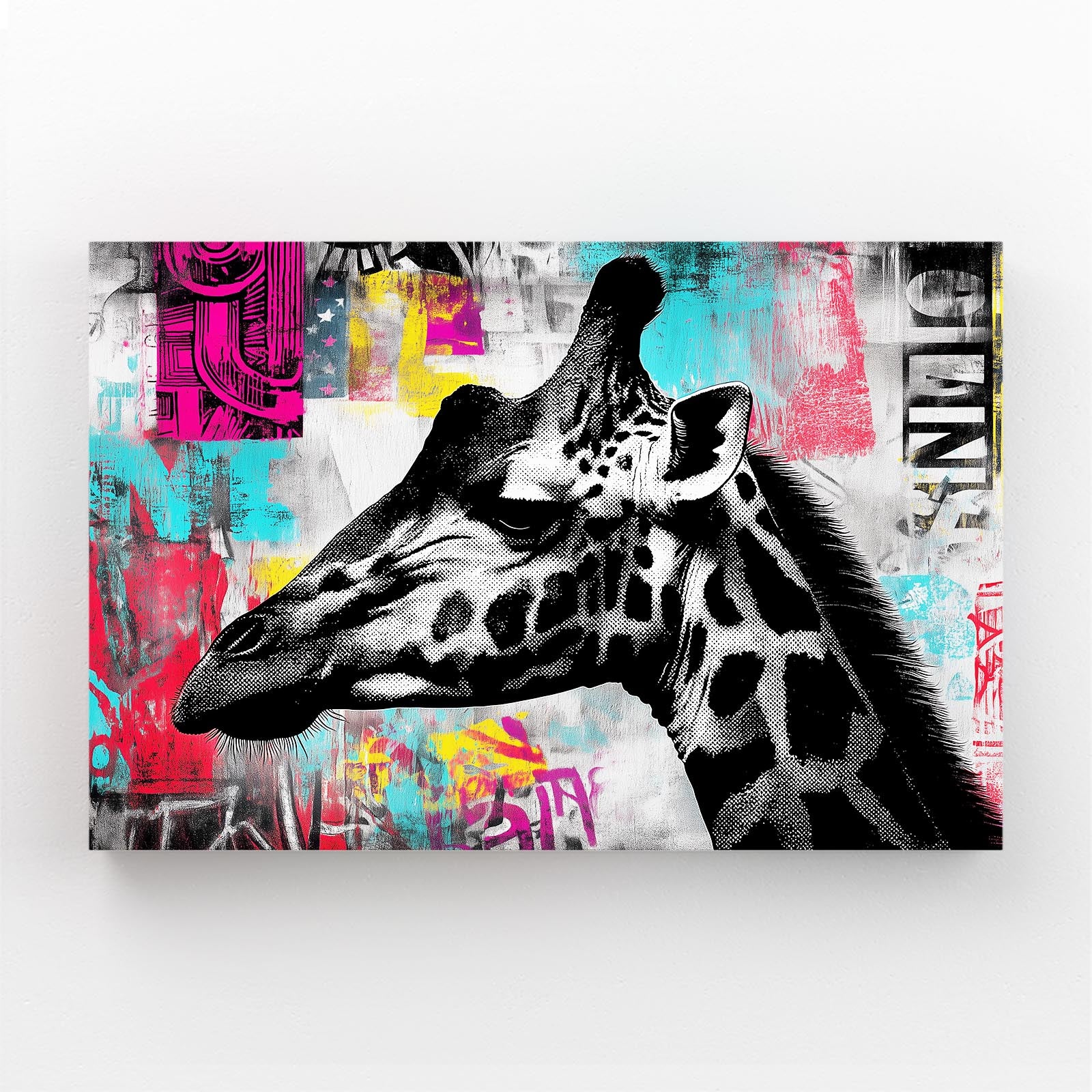Giraffe portrait with colorful abstract background