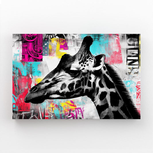 Giraffe portrait with colorful abstract background