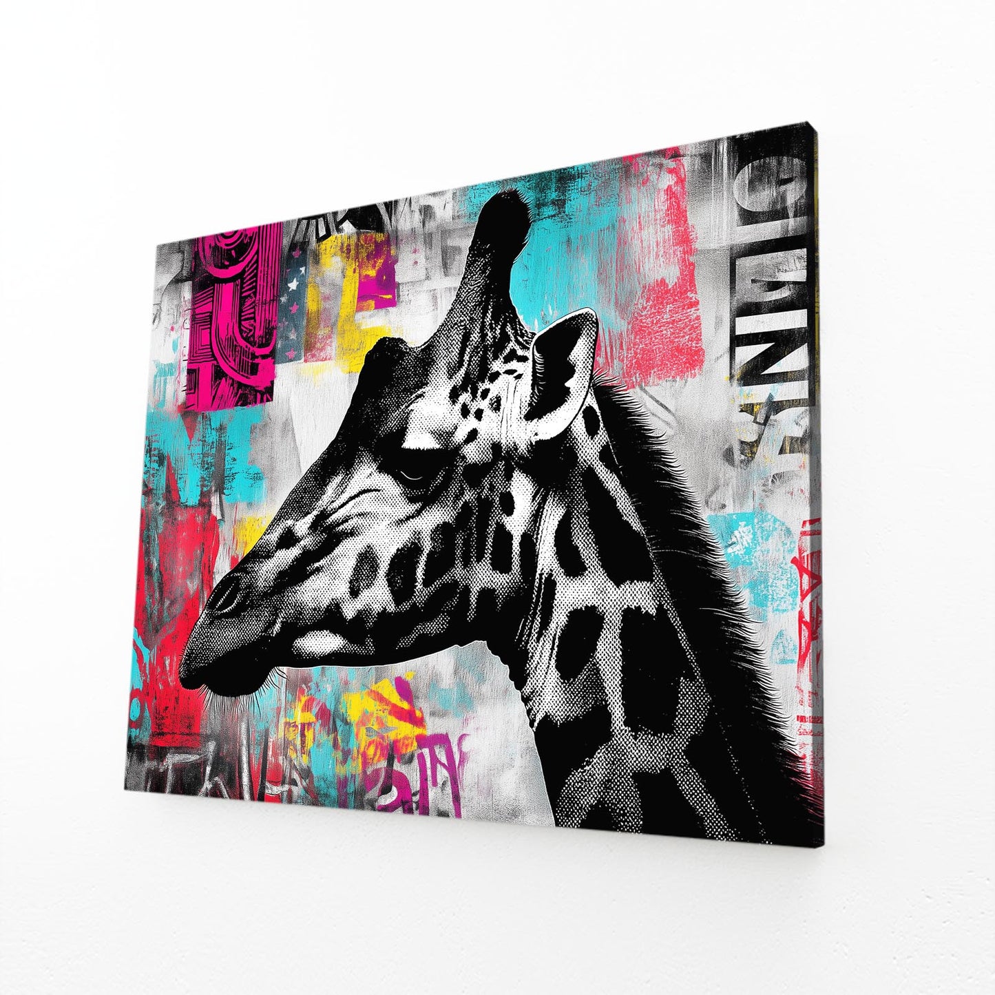 Giraffe painting with colorful abstract background