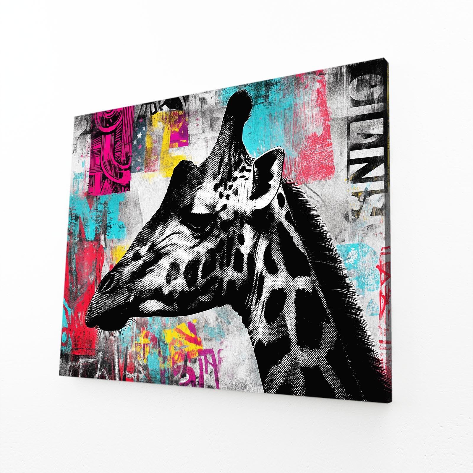Giraffe painting with colorful abstract background