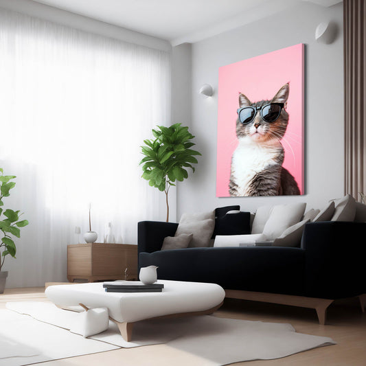 Cool Shades Cat Wall Art — photography canvas print in white tones, view 3