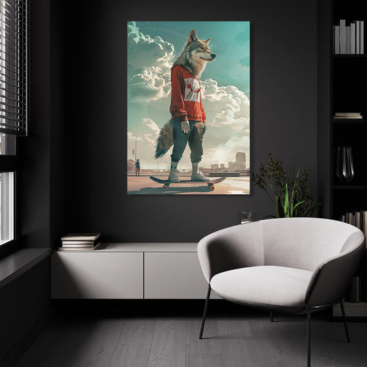 Cool Wolf Wall Art — fantasy canvas print in white tones, view 3