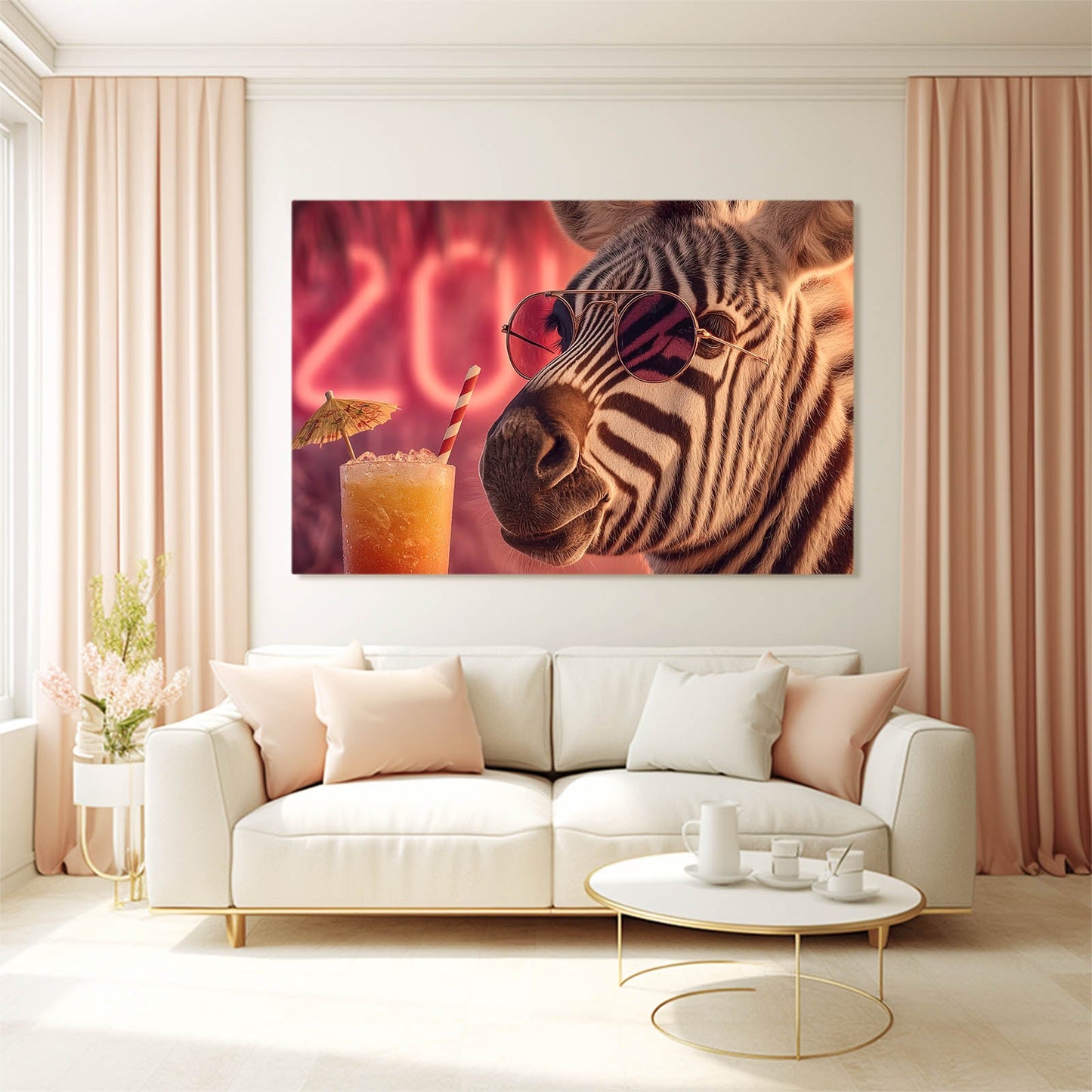 Cool Zebra Canvas Art – styled in a furnished interior
