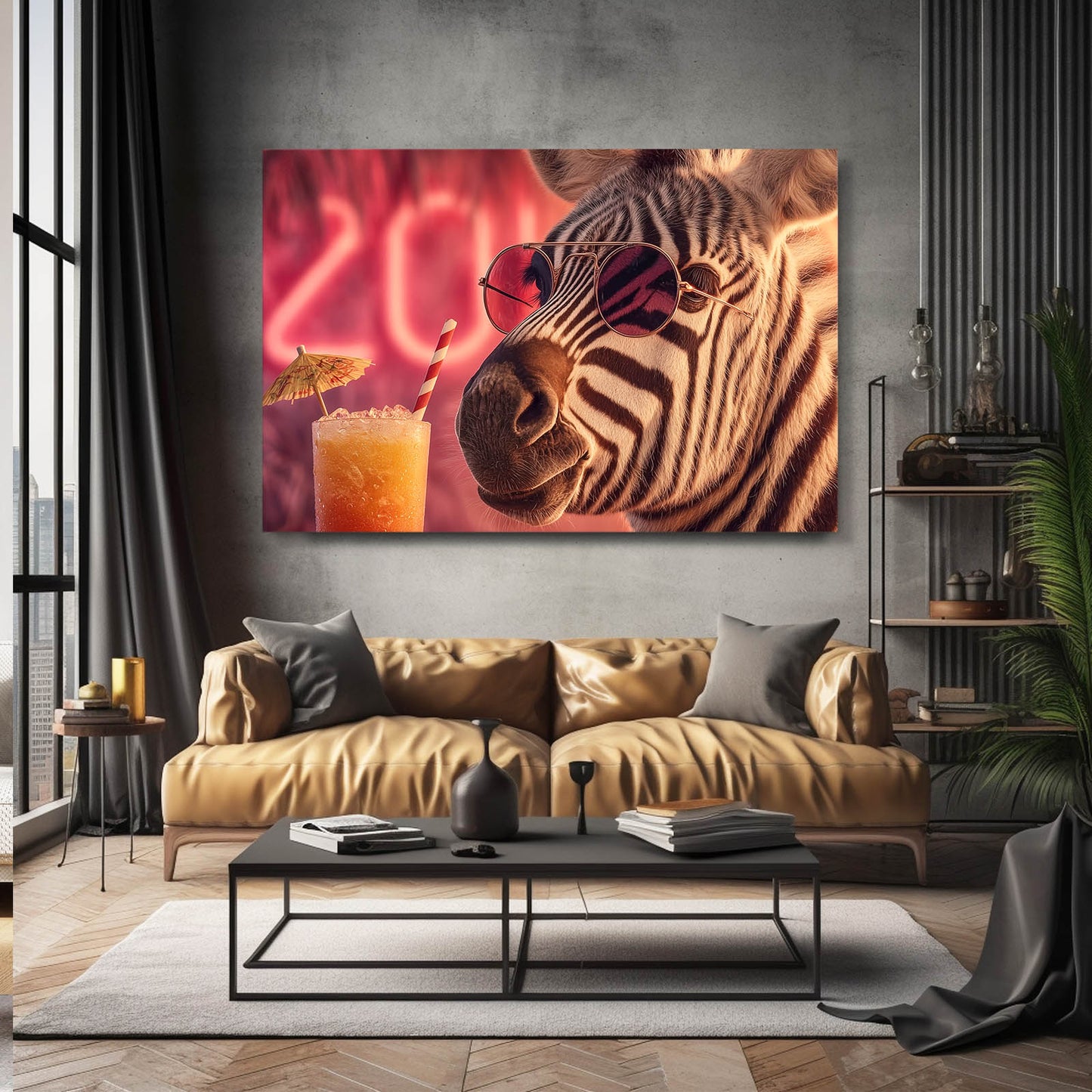 Cool Zebra Canvas Art – styled in a furnished interior