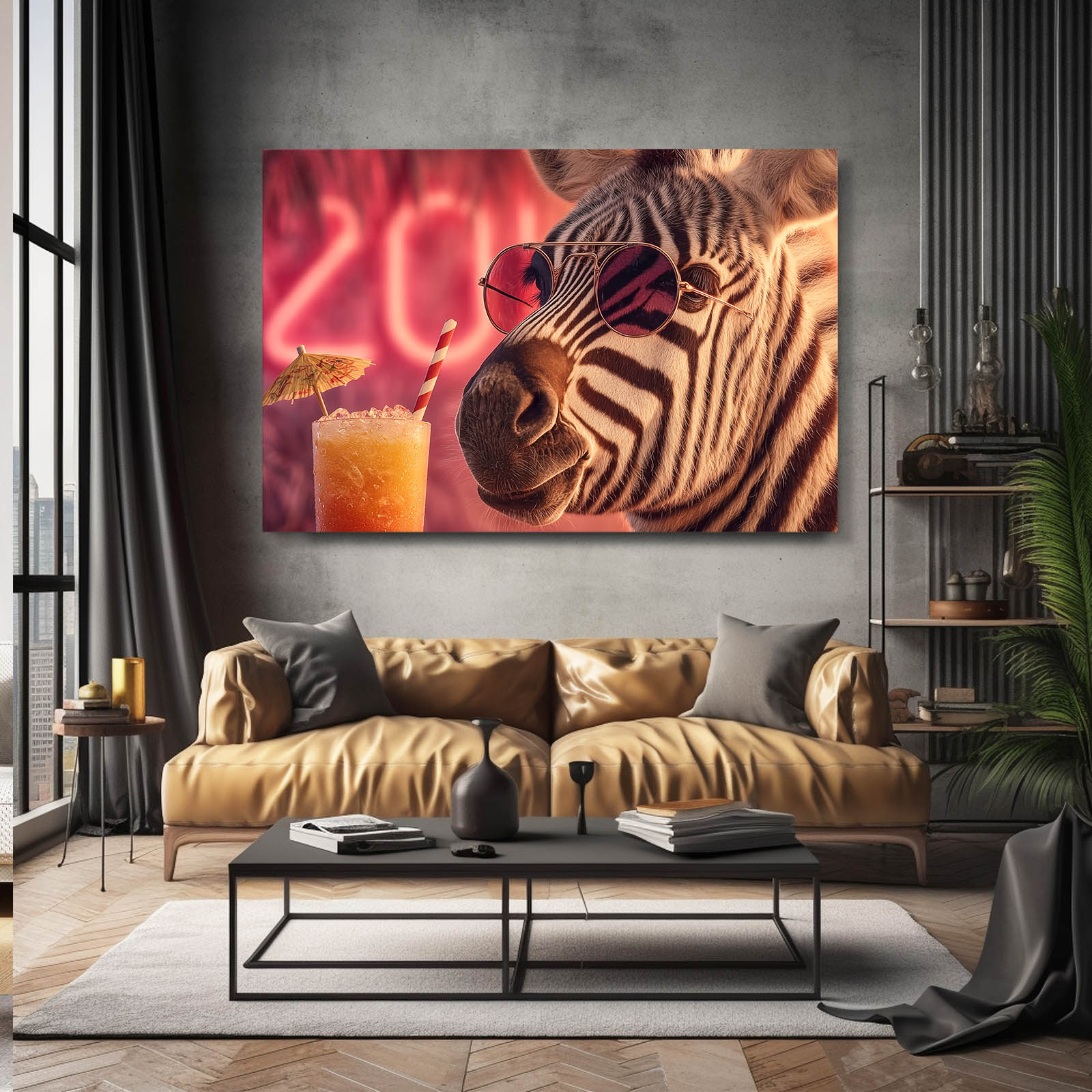 Cool Zebra Canvas Art – styled in a furnished interior