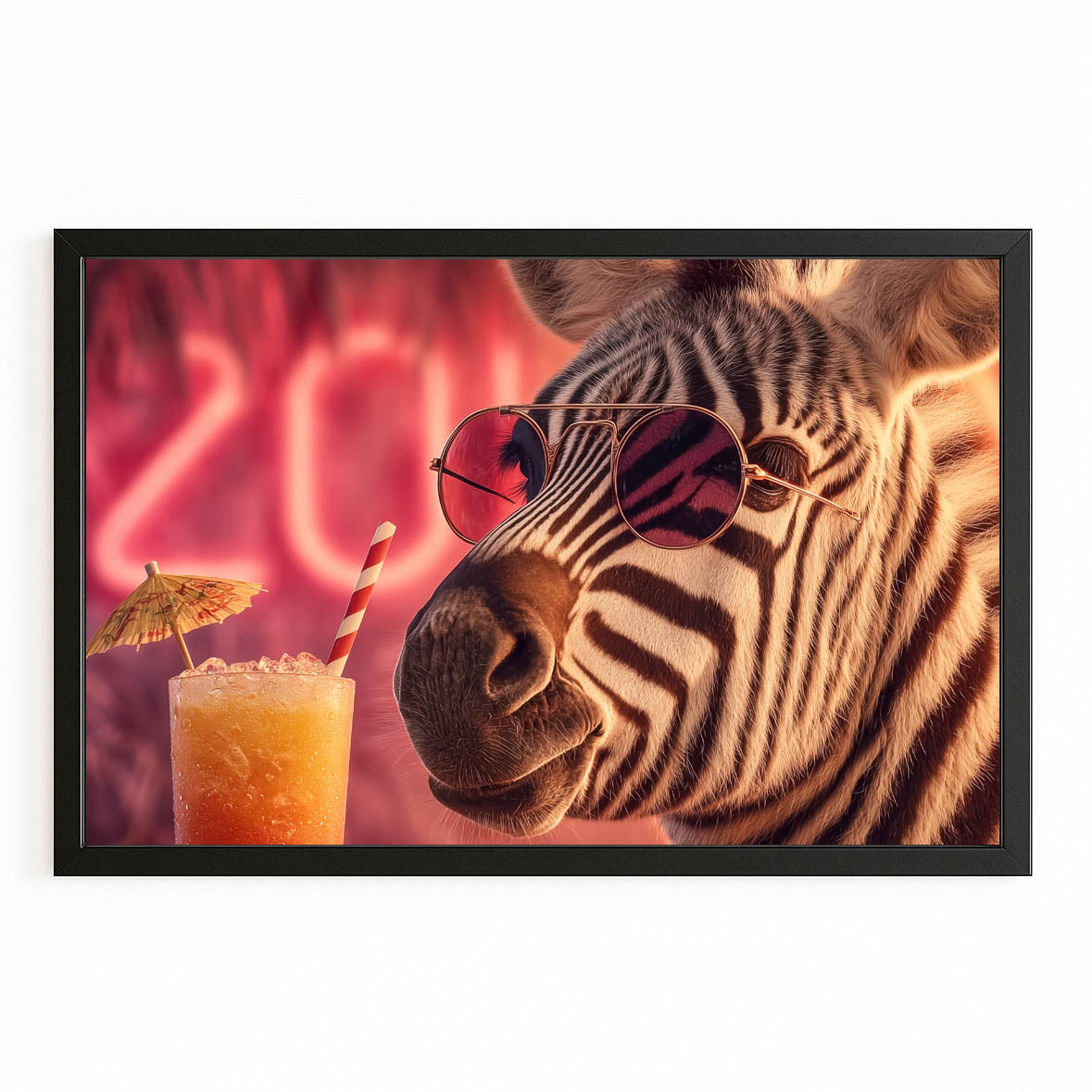 Cool Zebra Canvas Art – with Premium Black frame on white background