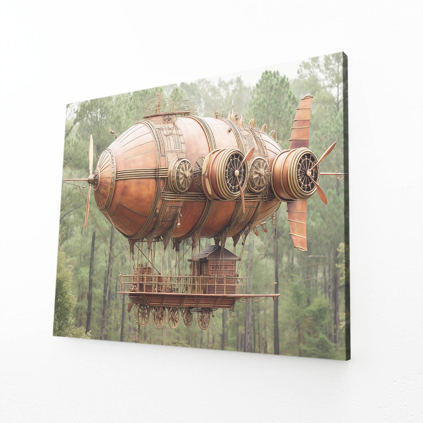 Copper Forest Airship Steampunk Wall Art – angled canvas view on white background