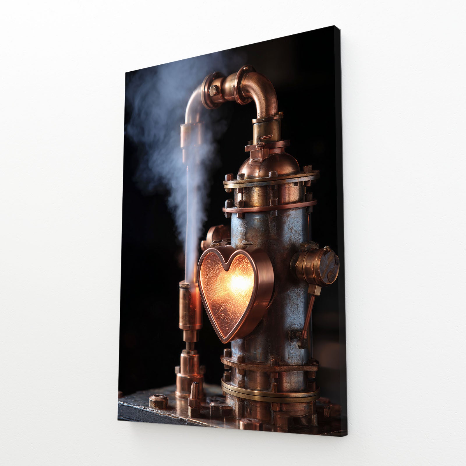 Copper Heart Still Steampunk Canvas Art – angled canvas view on white background