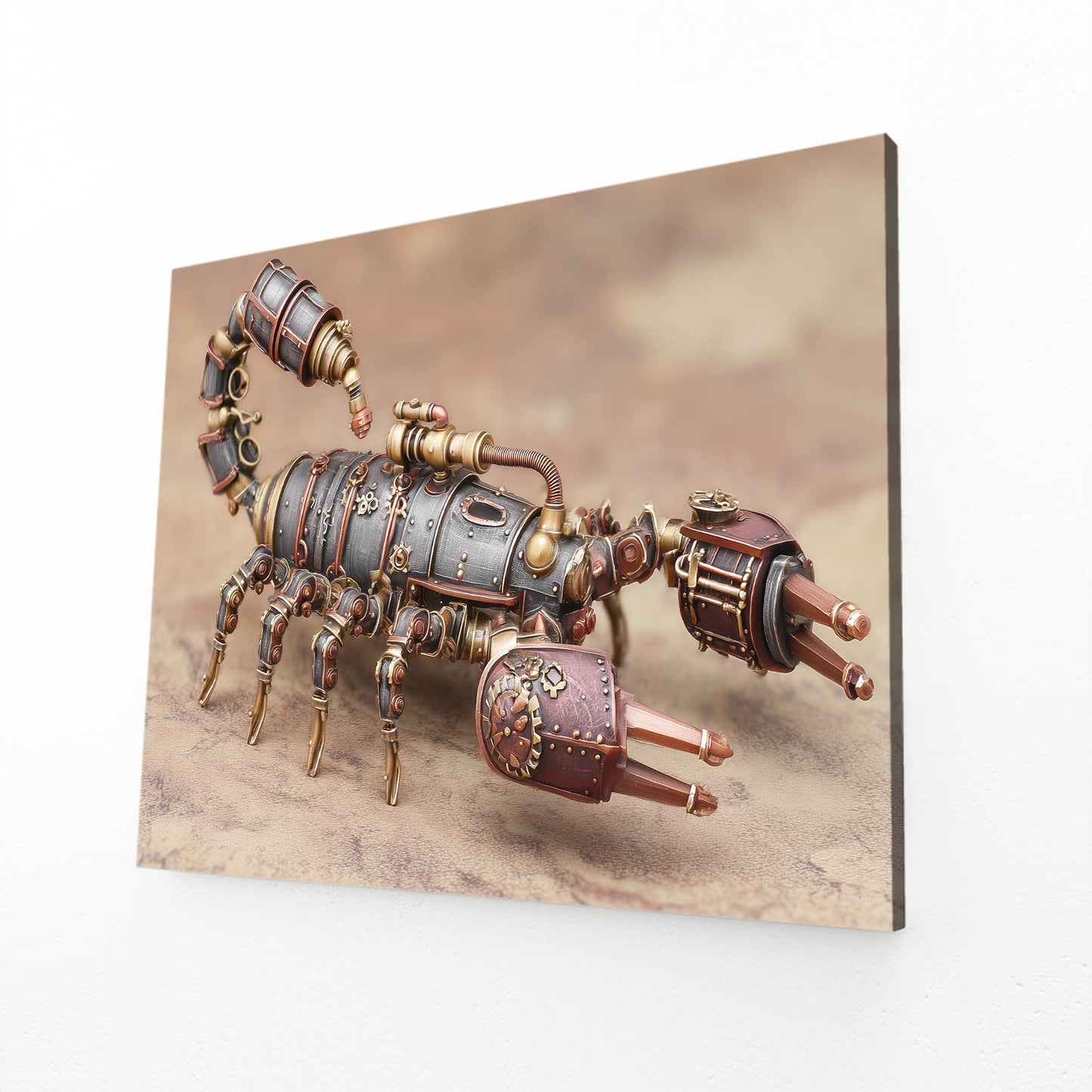 Copper Mechanical Scorpion Steampunk Prints – angled canvas view on white background