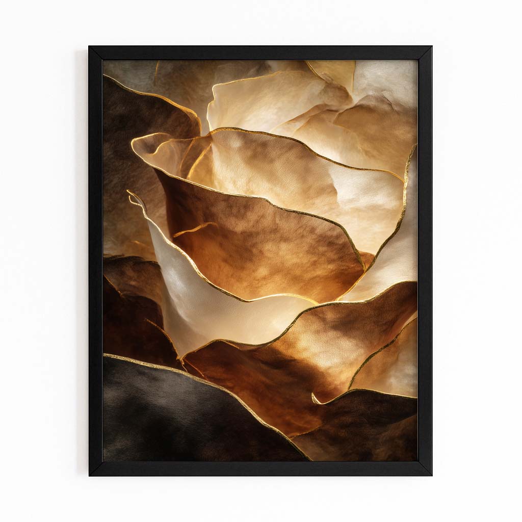 Copper Petal Folds Gold Wall Decor – with Premium Black frame on white background