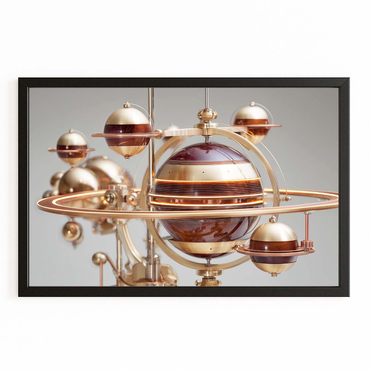 Copper Planetary Orrery Steampunk Prints – with Premium Black frame on white background
