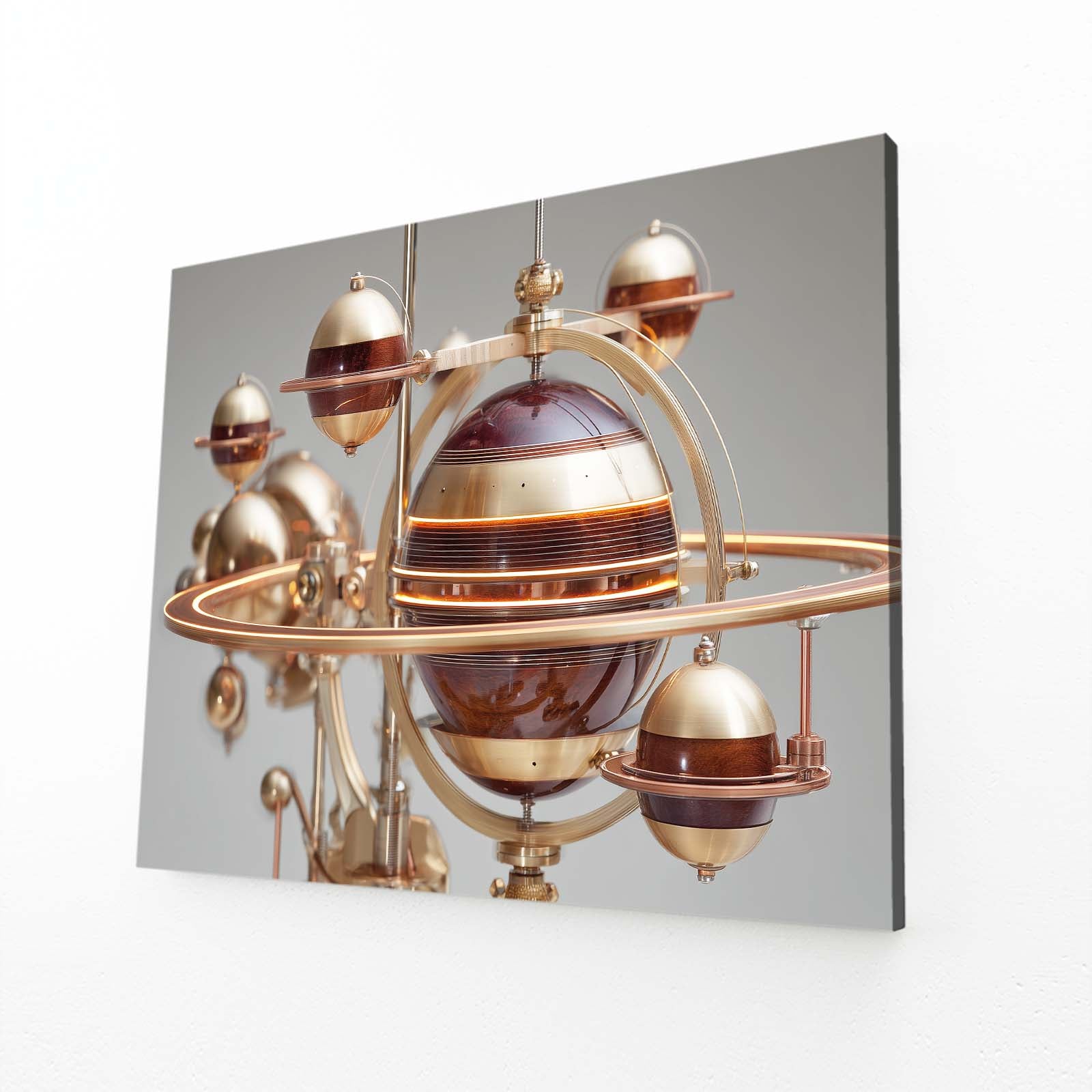 Copper Planetary Orrery Steampunk Prints – angled canvas view on white background