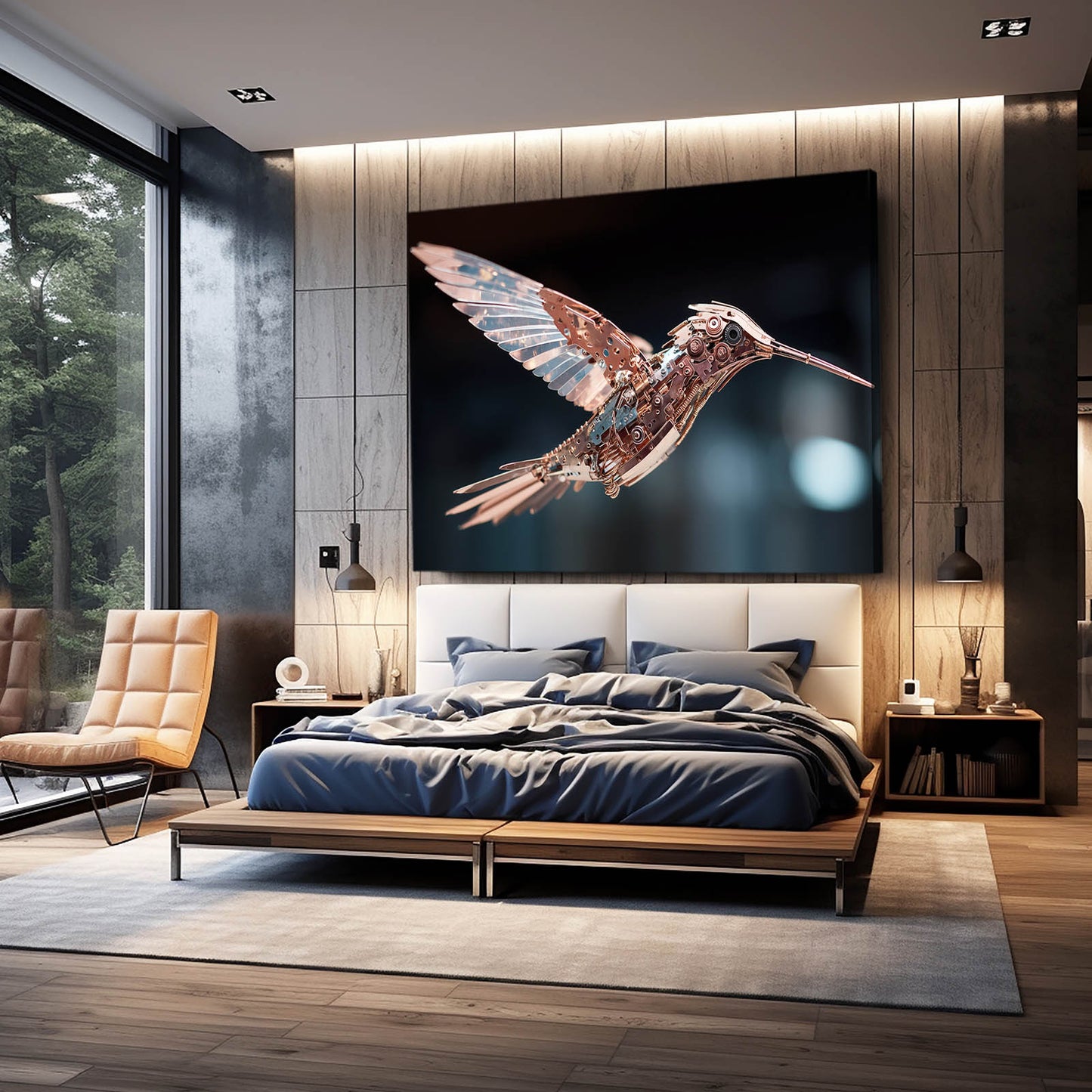 Copper Steam Hummingbird Steampunk Prints – styled in a furnished interior