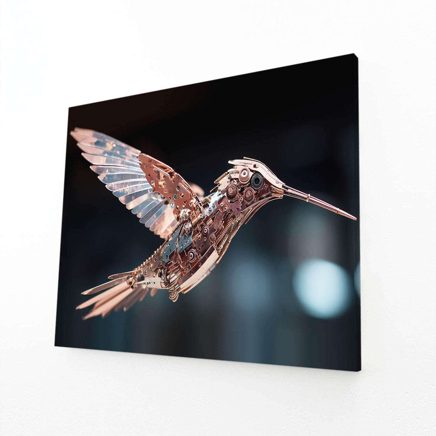 Copper Steam Hummingbird Steampunk Prints – angled canvas view on white background