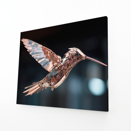Copper Steam Hummingbird Steampunk Prints – angled canvas view on white background