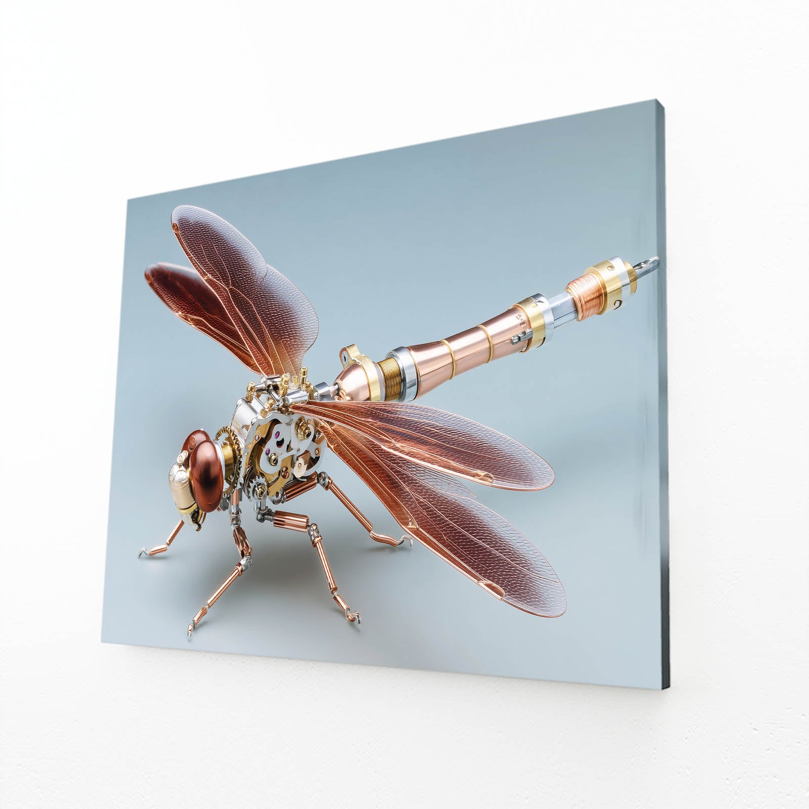 Copper Wing Dragonfly Steampunk Art – angled canvas view on white background