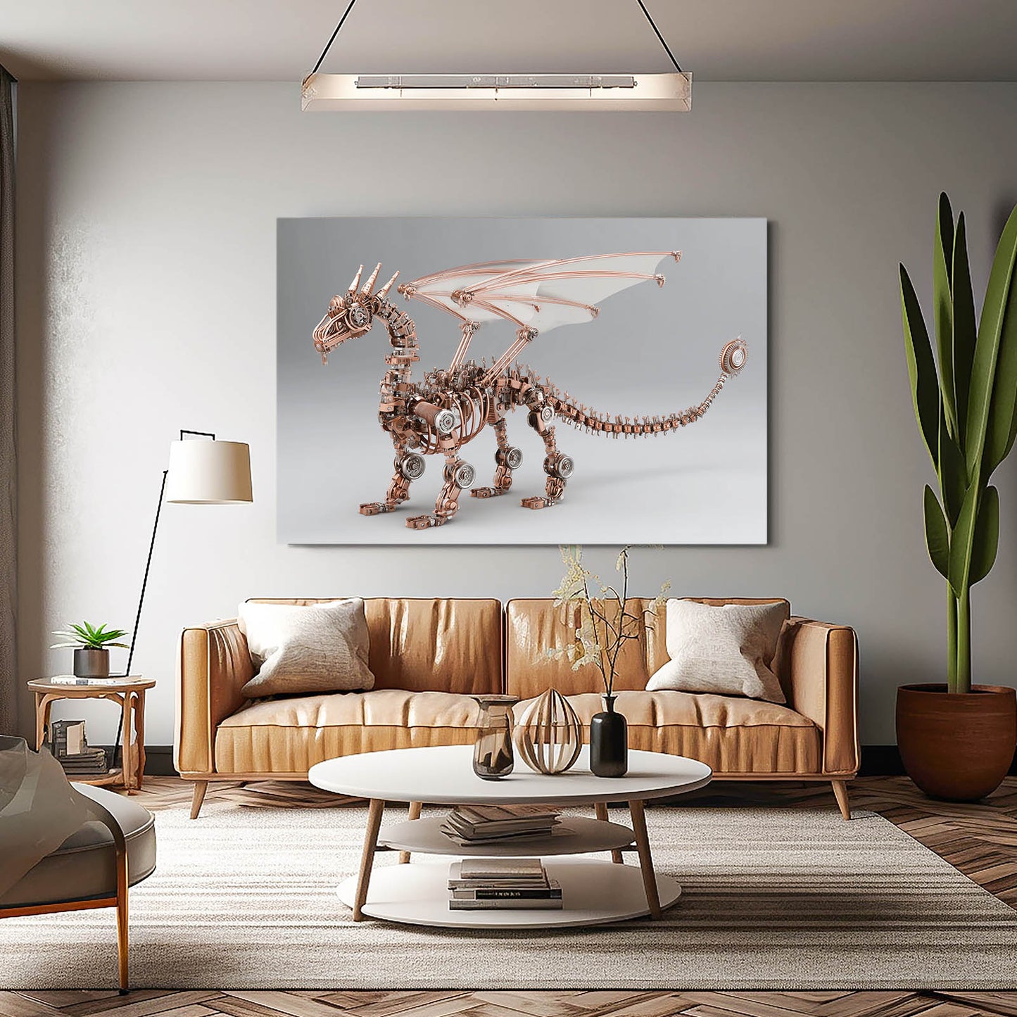 Copper Winged Dragon Steampunk Wall Decor – styled in a furnished interior