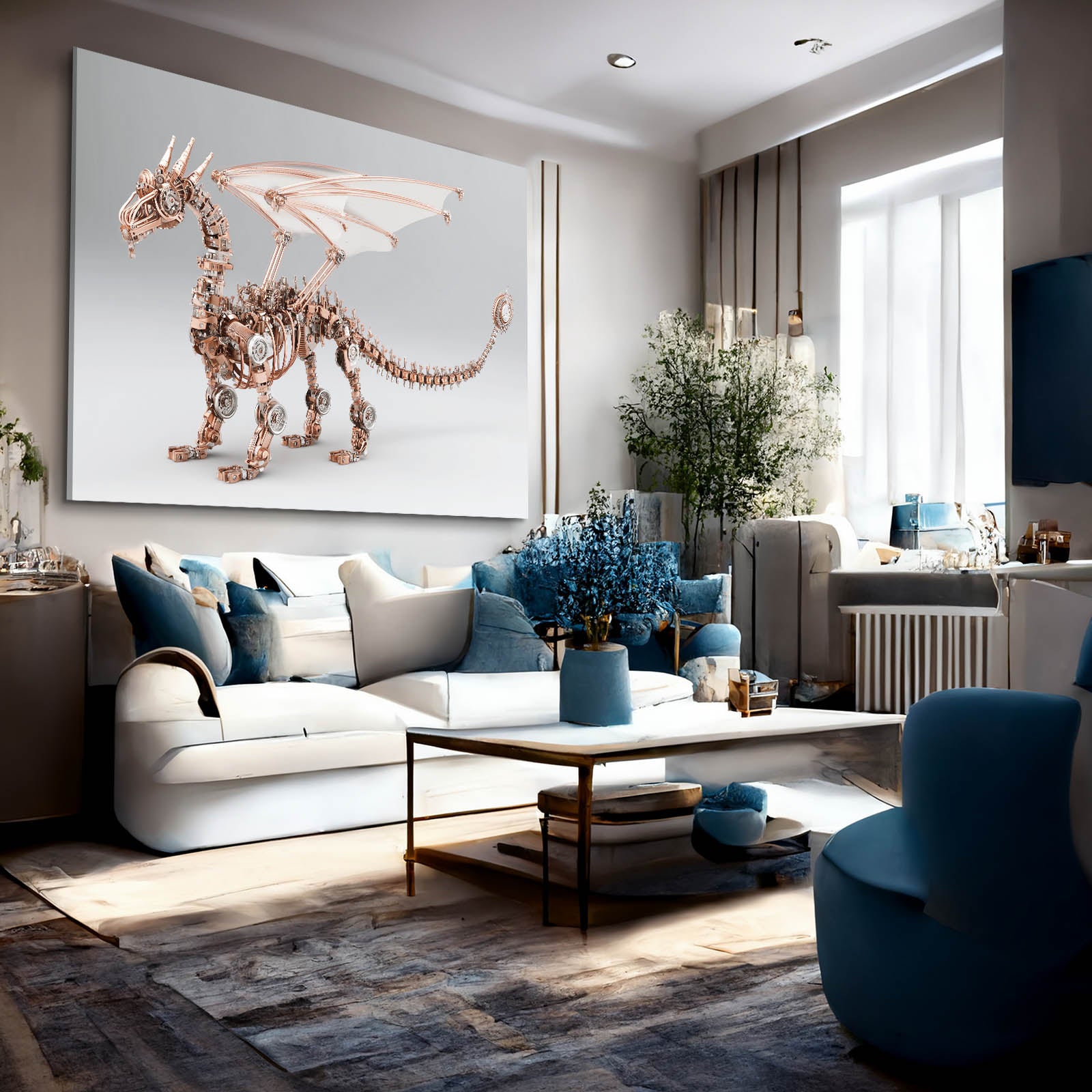 Copper Winged Dragon Steampunk Wall Decor – styled in a furnished interior