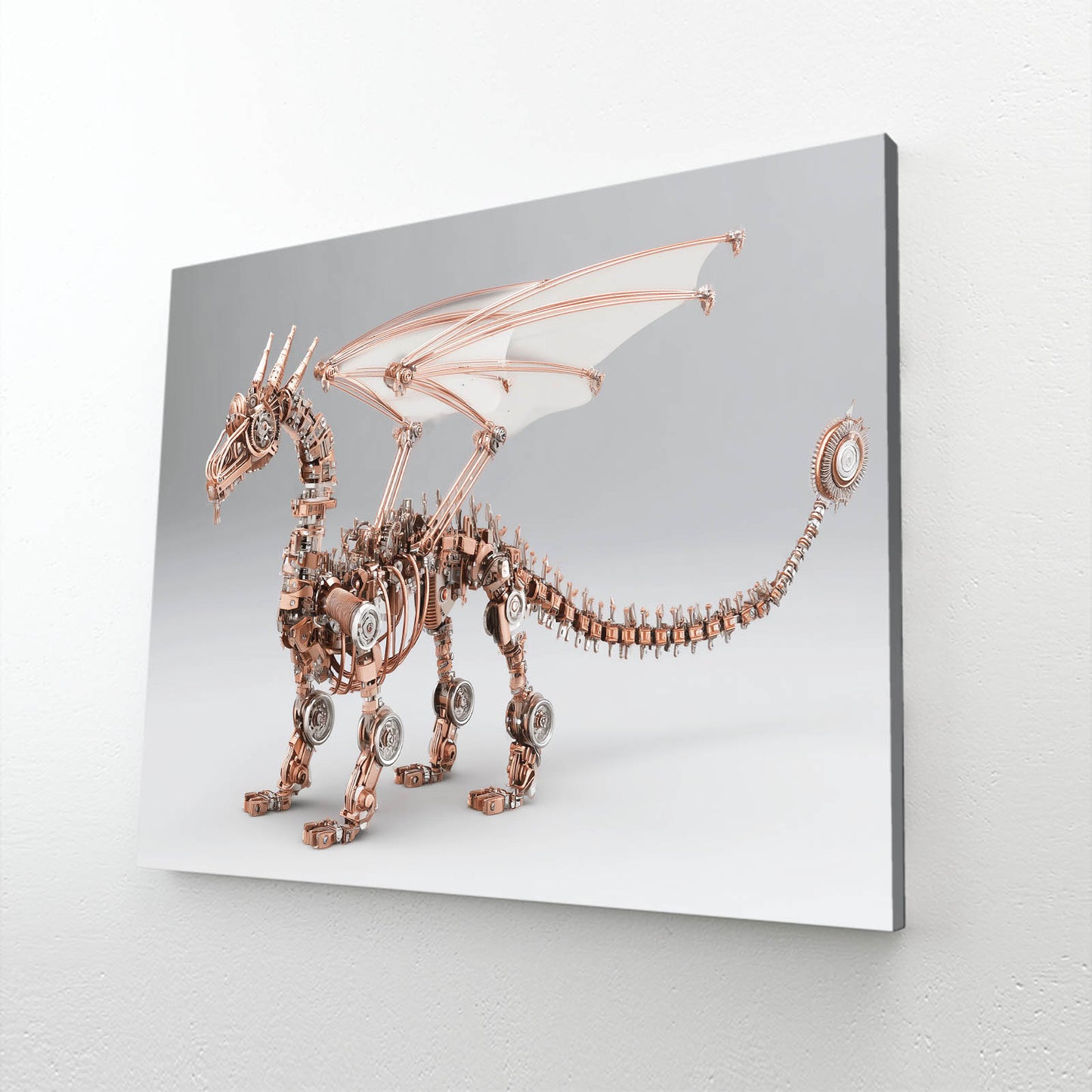 Copper Winged Dragon Steampunk Wall Decor – angled canvas view on white background
