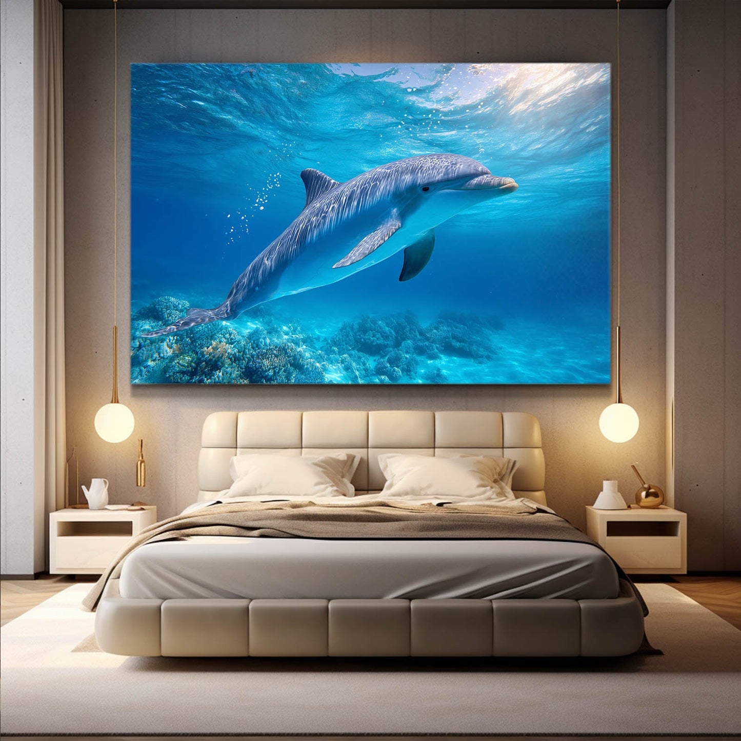 Coral Reef Glide Dolphin Print – styled in a furnished interior