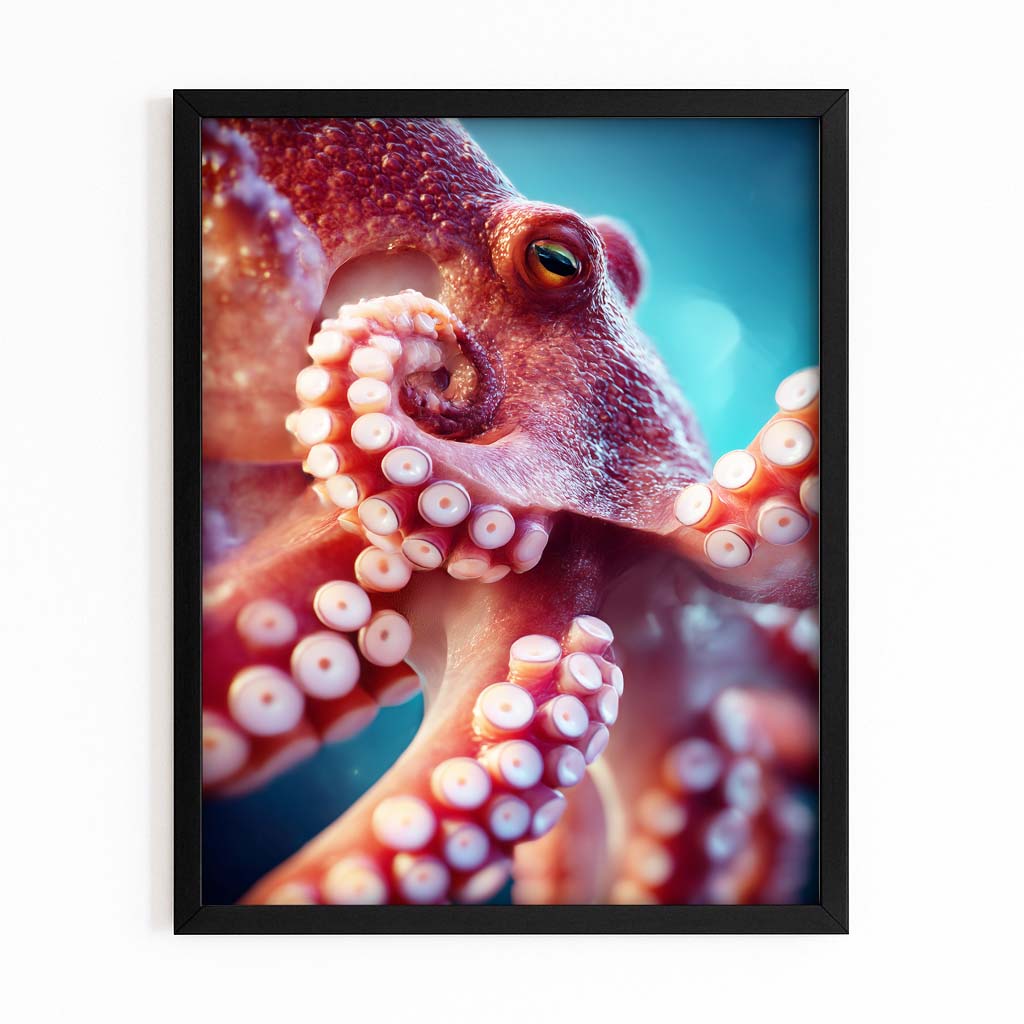 Coral Sucker Macro Octopus Prints – with Premium Black frame on white background