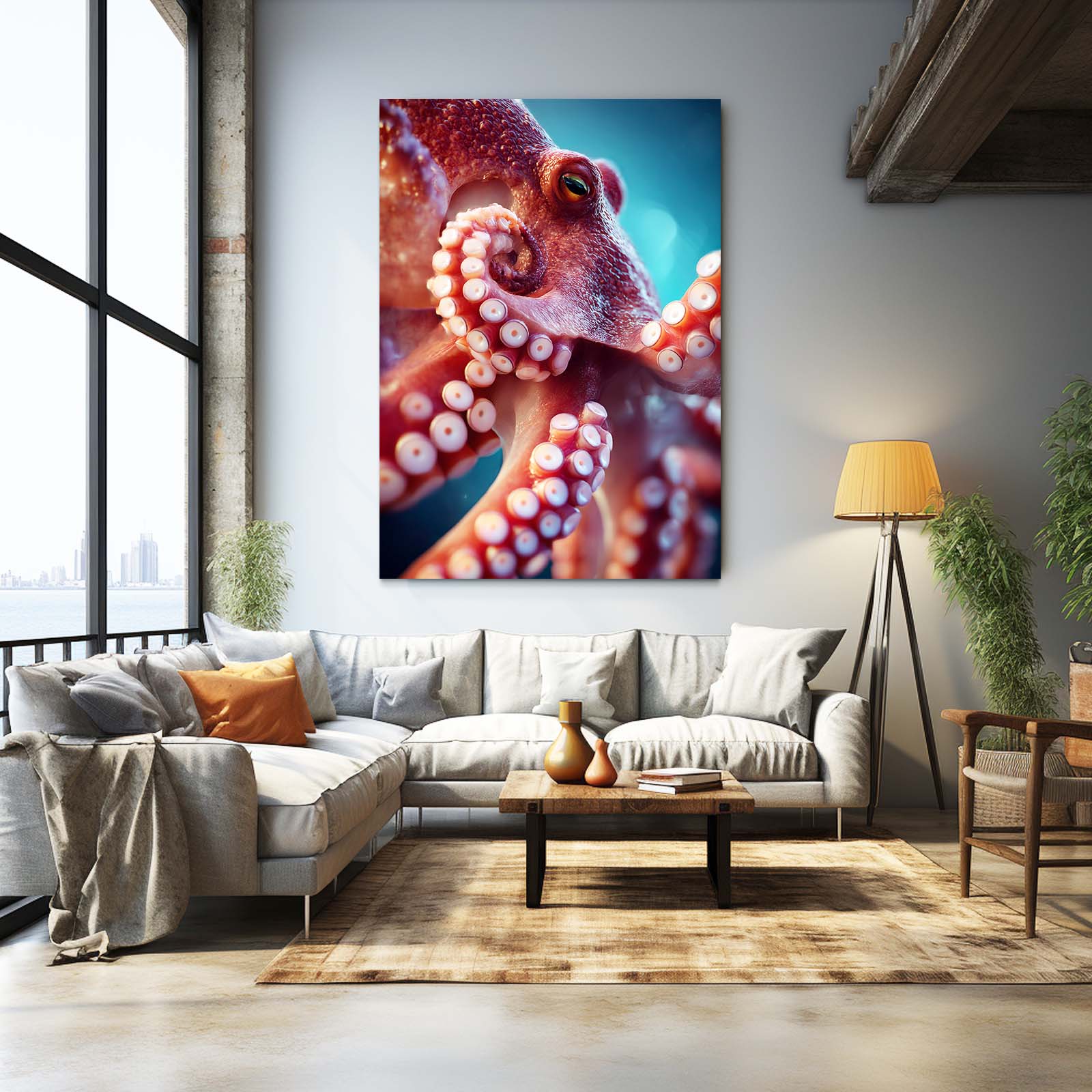 Coral Sucker Macro Octopus Prints – styled in a furnished interior