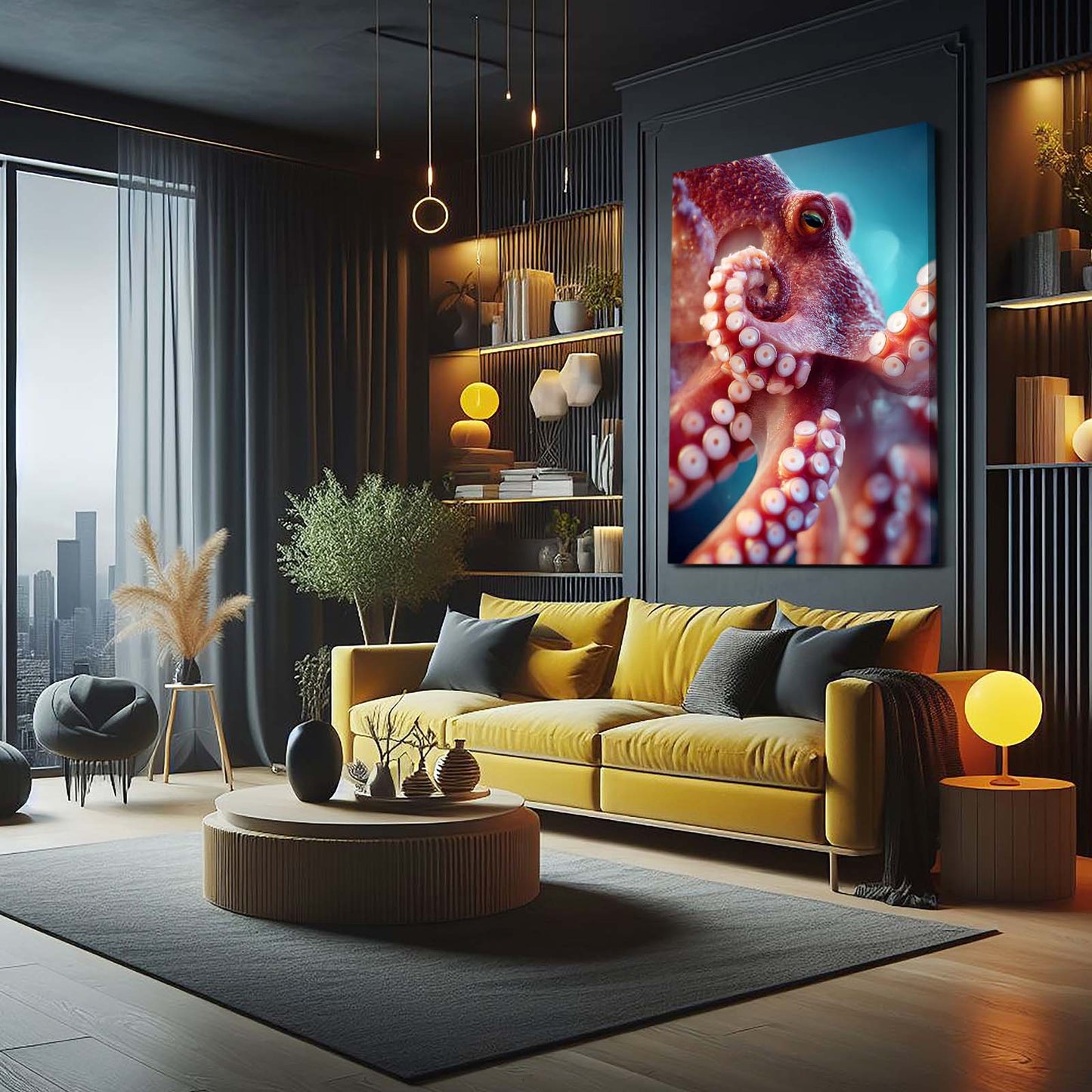 Coral Sucker Macro Octopus Prints – styled in a furnished interior