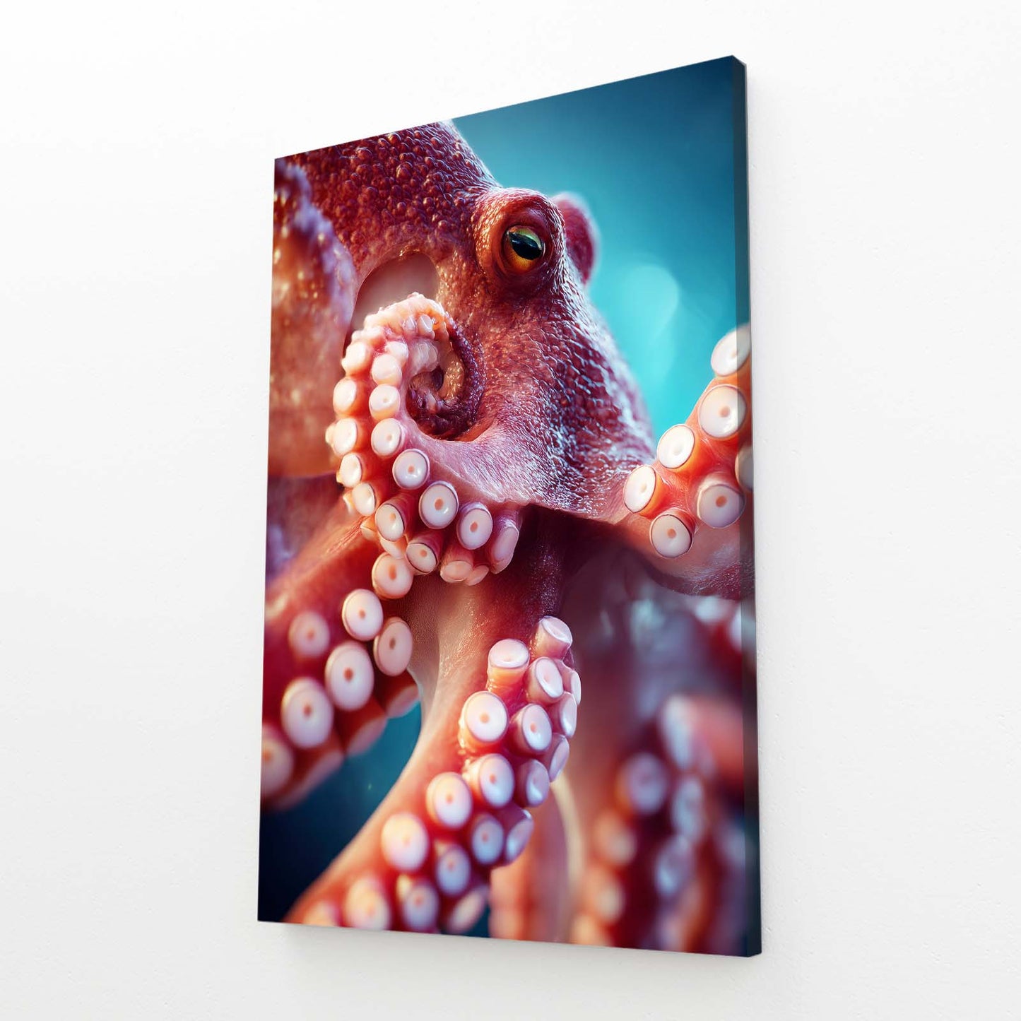 Coral Sucker Macro Octopus Prints – angled canvas view on white background