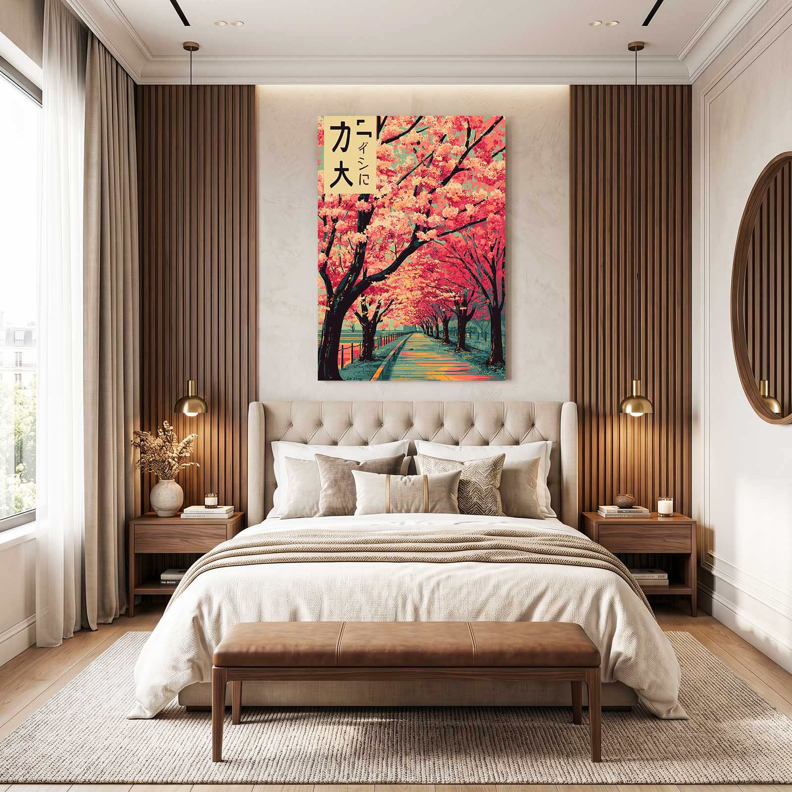 Coral Tunnel Path Cherry Blossom Art – styled in a furnished interior