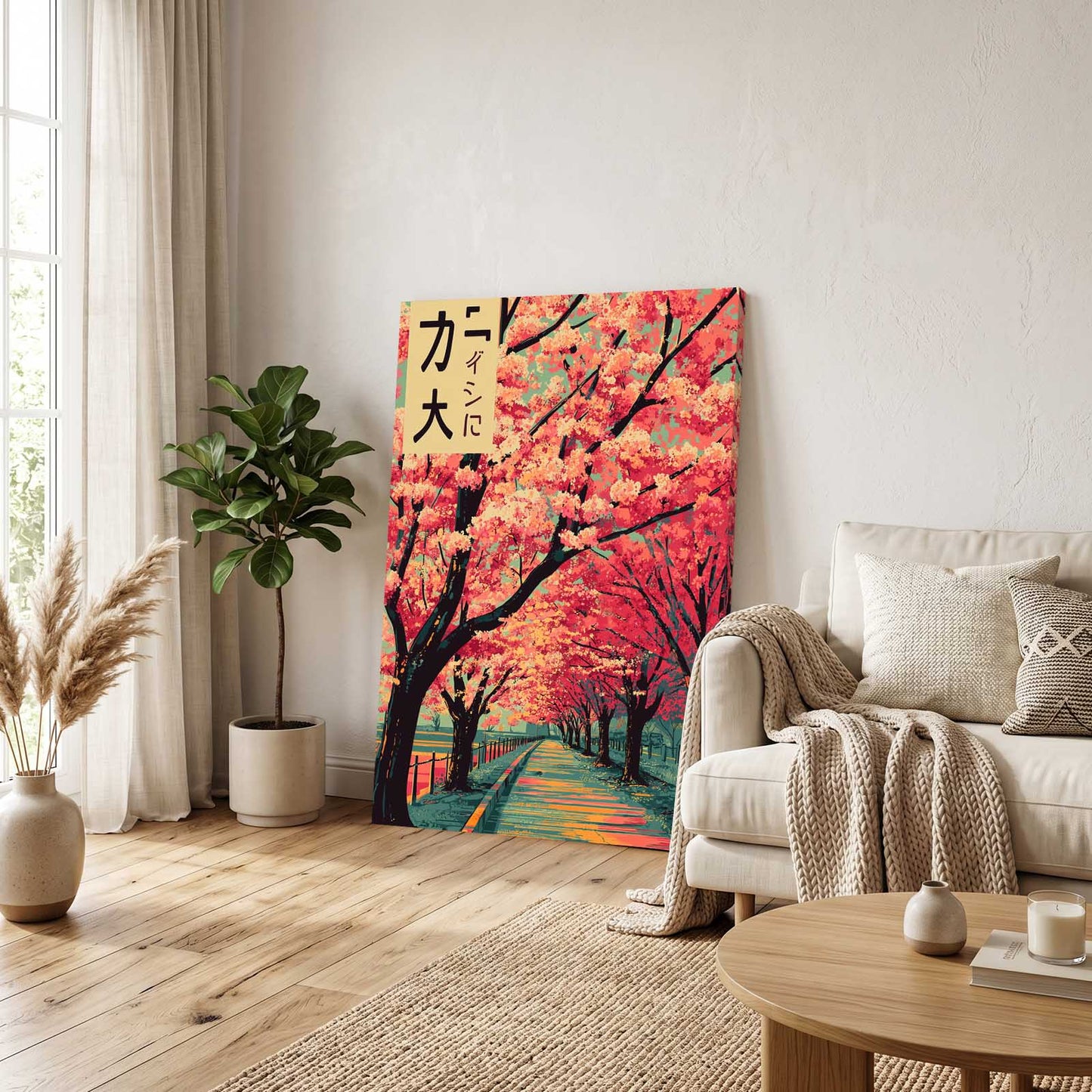 Coral Tunnel Path Cherry Blossom Art – styled in a furnished interior