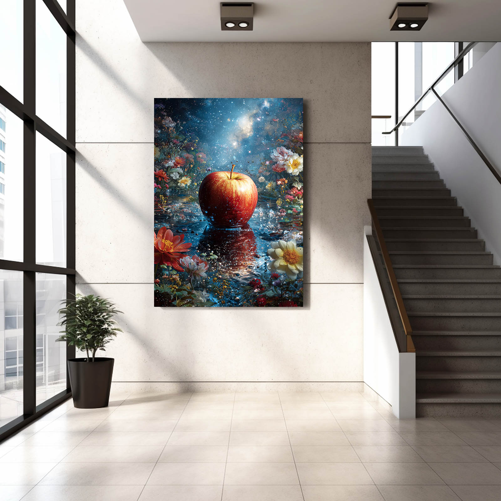 Cosmic Bloom Apple Prints – styled in a furnished interior