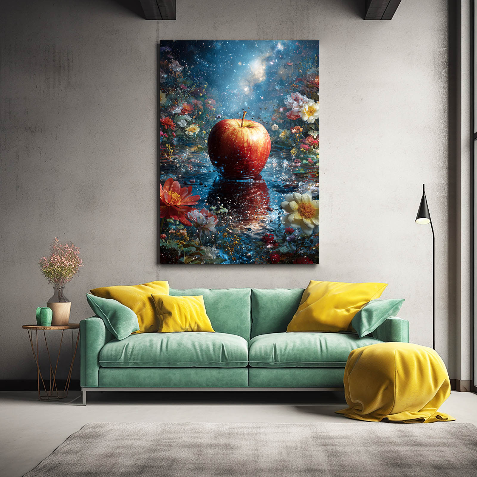 Cosmic Bloom Apple Prints – styled in a furnished interior