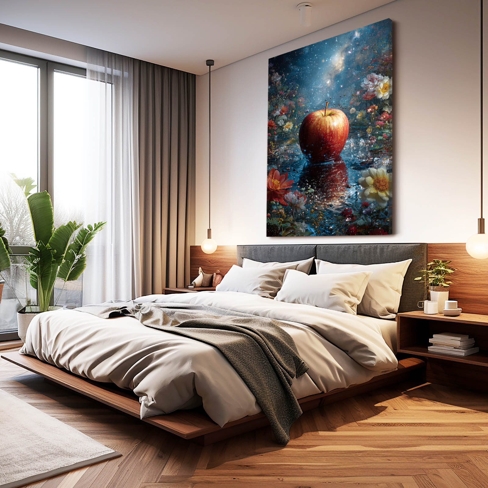 Cosmic Bloom Apple Prints – styled in a furnished interior