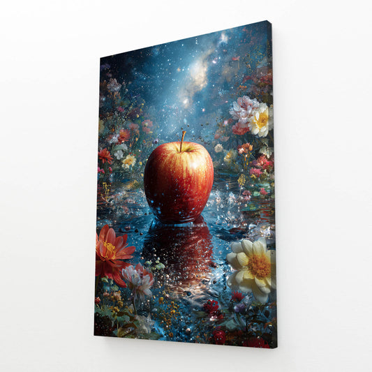 Cosmic Bloom Apple Prints – angled canvas view on white background