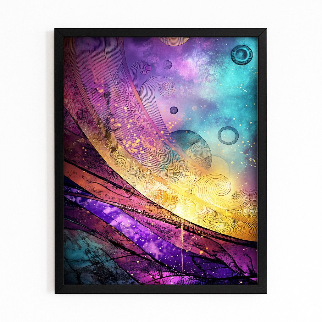 Cosmic Galaxy Abstract Egyptian Art – with Premium Black frame on white background
