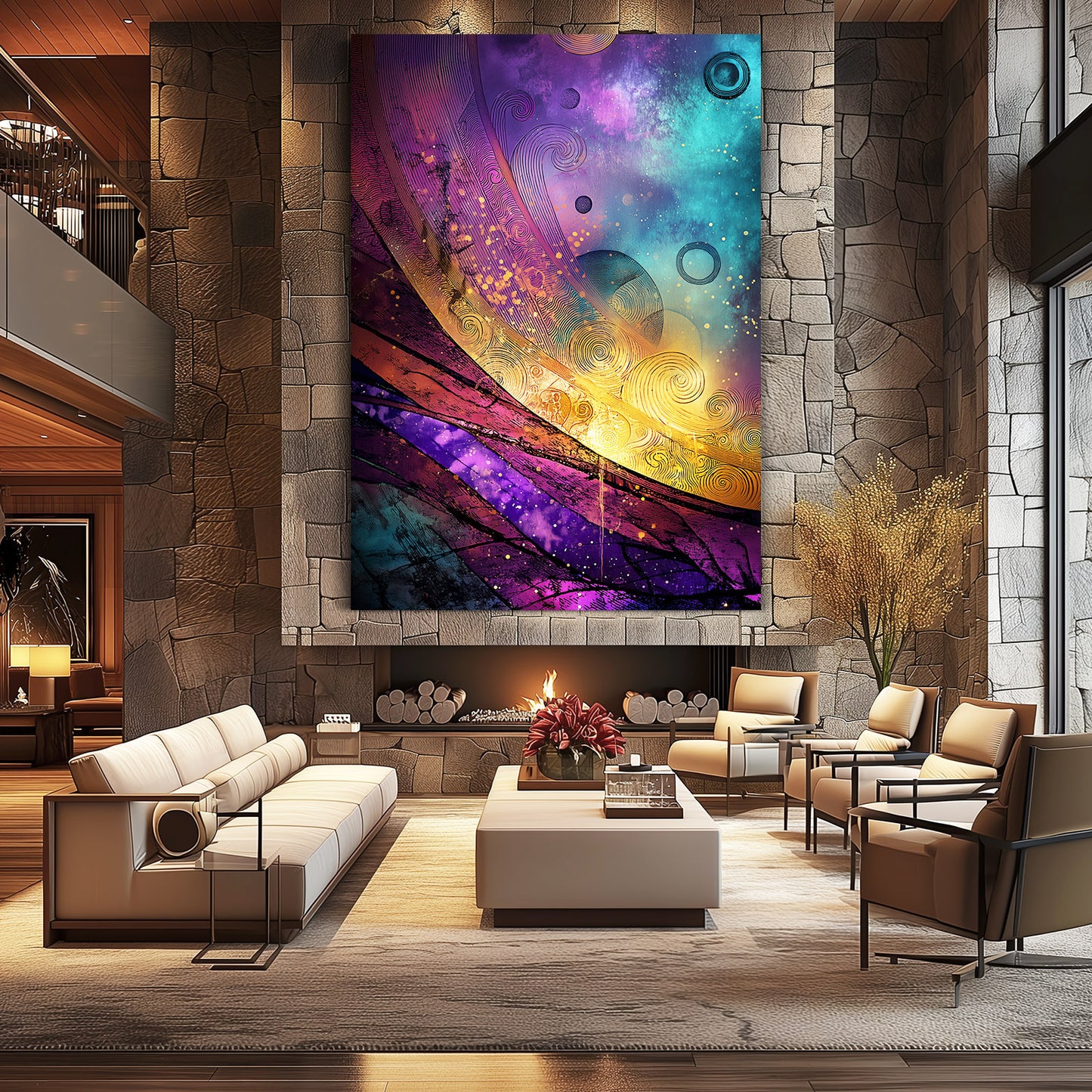 Cosmic Galaxy Abstract Egyptian Art – styled in a furnished interior