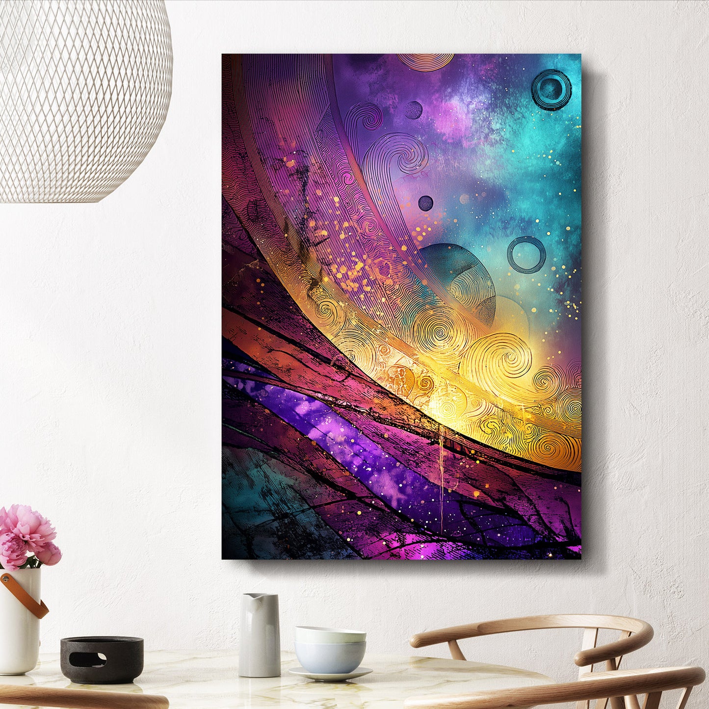 Cosmic Galaxy Abstract Egyptian Art – styled in a furnished interior
