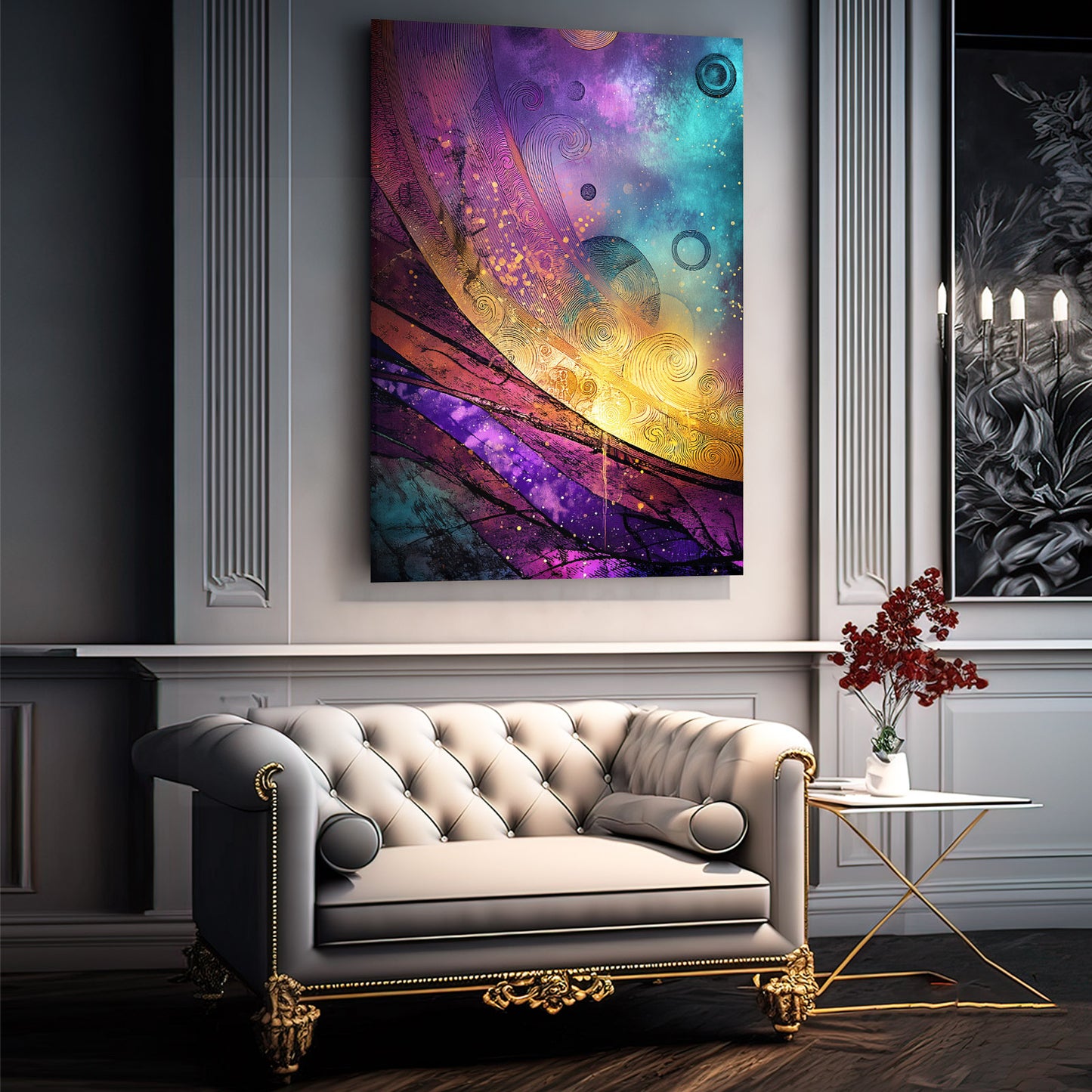 Cosmic Galaxy Abstract Egyptian Art – styled in a furnished interior