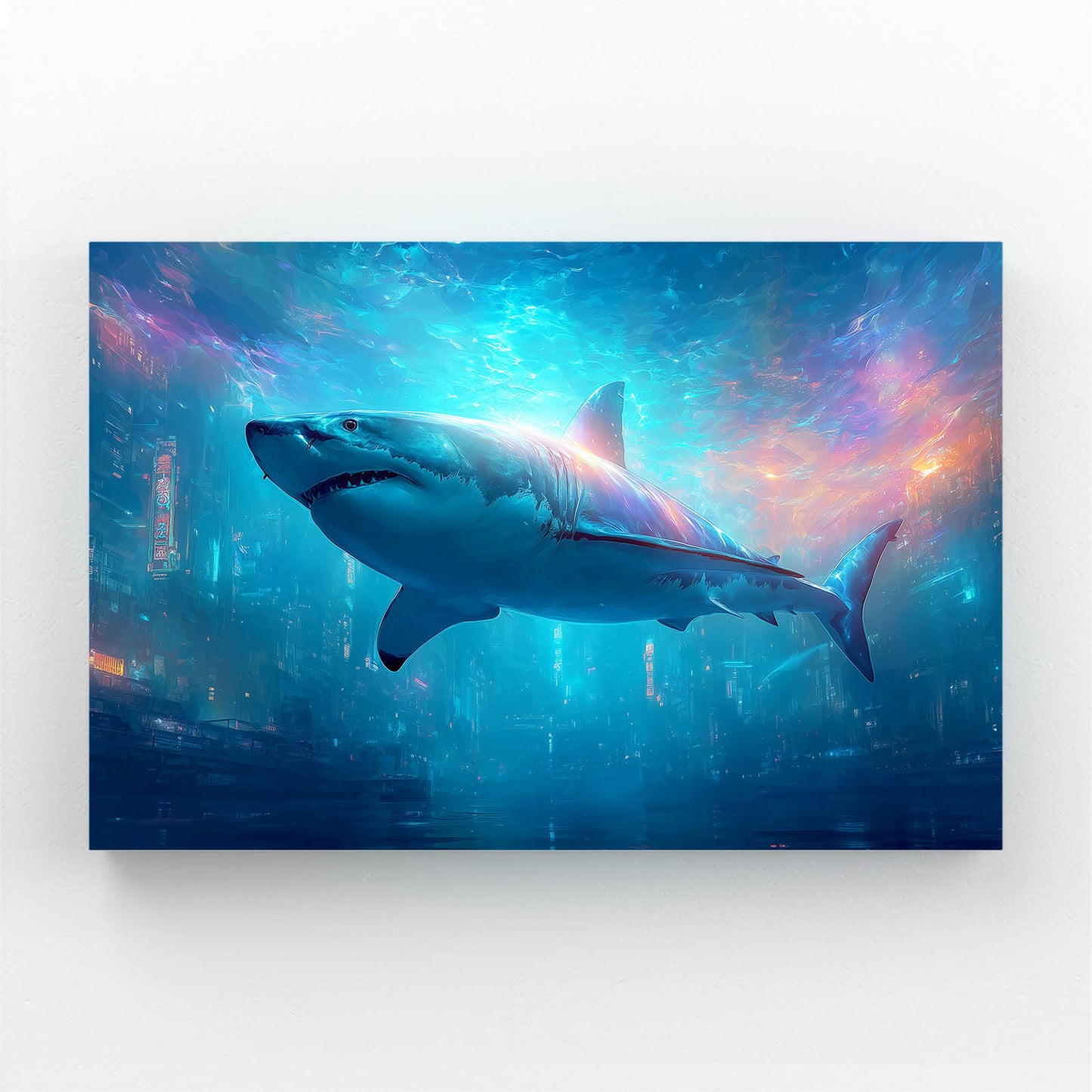 Cosmic Galaxy Shark Canvas Art – canvas print on white background