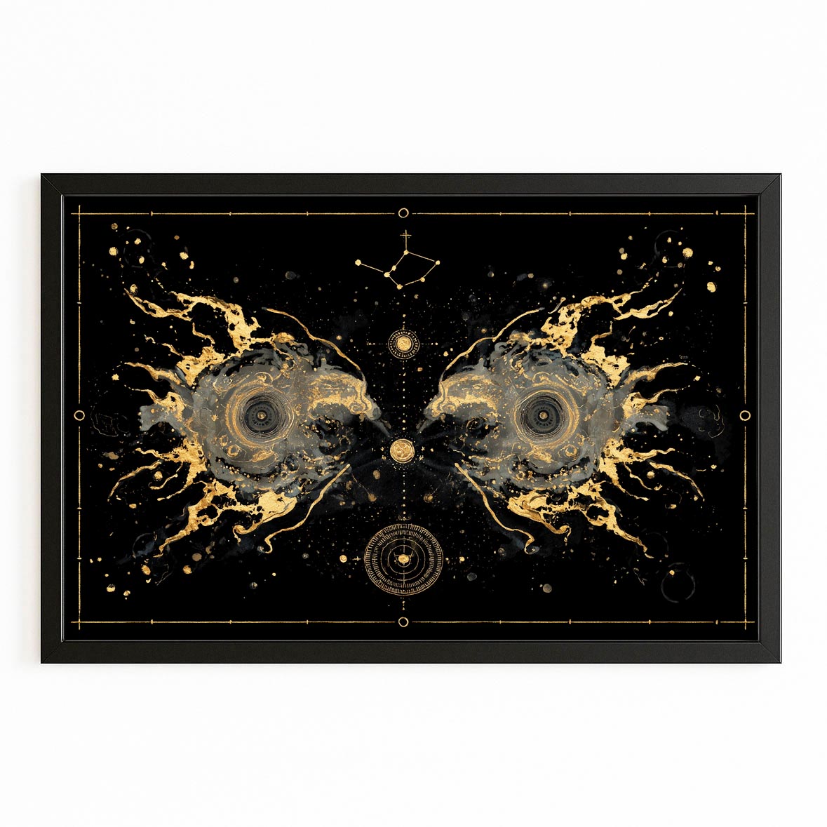 Cosmic Gold Blueprint Art – with Premium Black frame on white background
