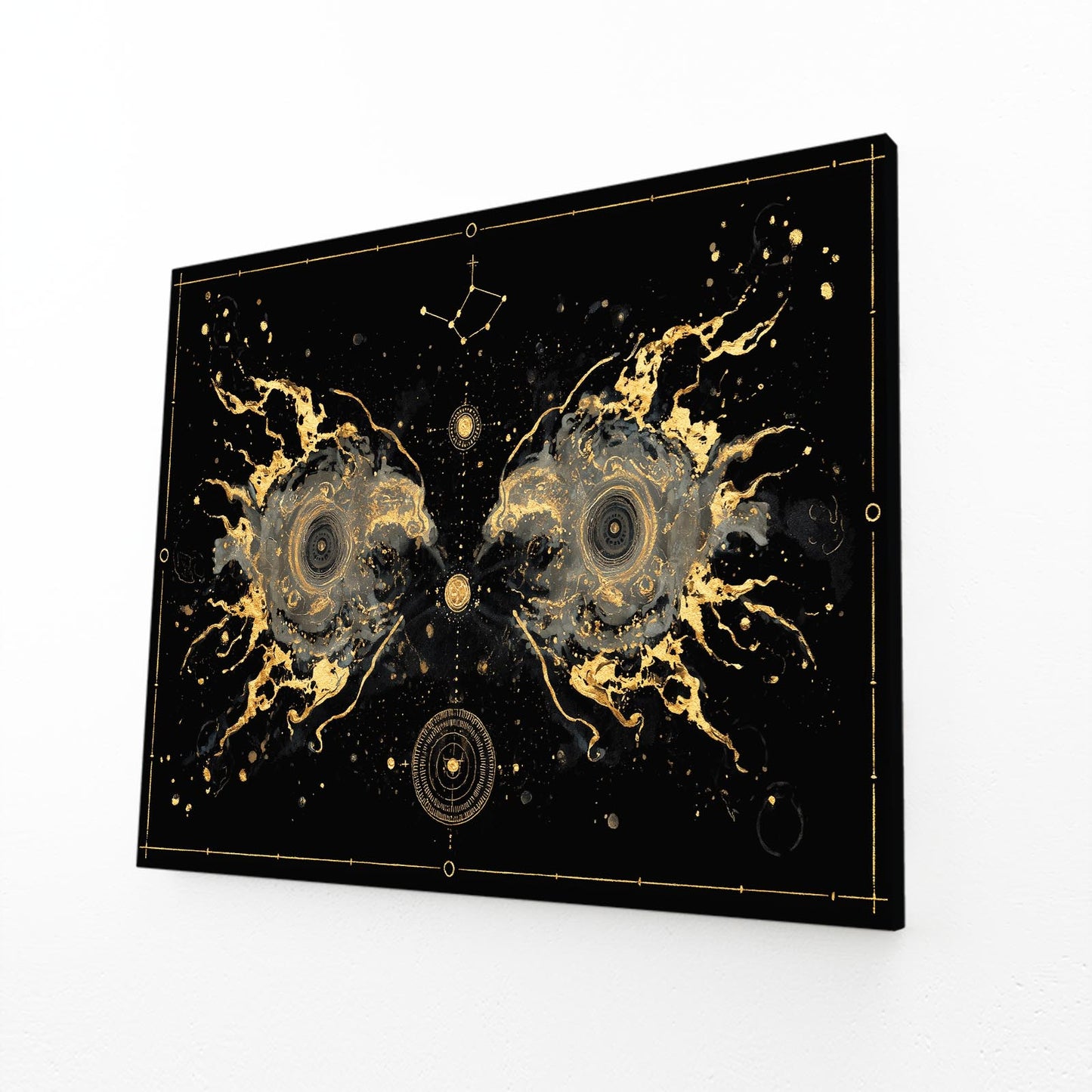 Cosmic Gold Blueprint Art – angled canvas view on white background